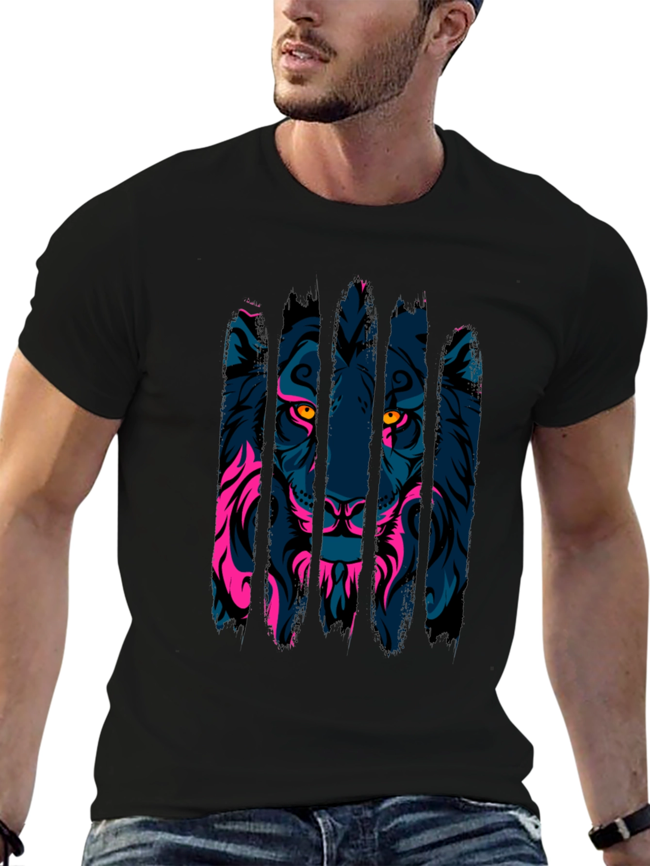 Neon Lion Graphic Black T-Shirt