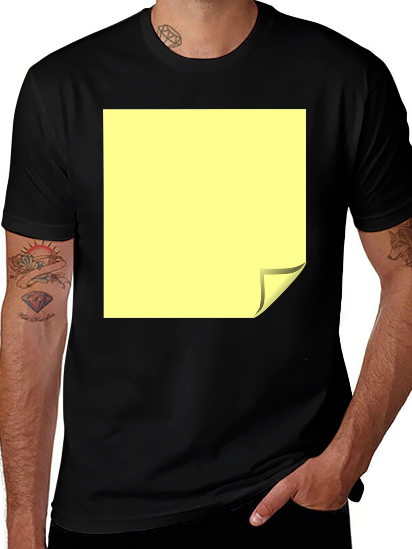 Black T-Shirt with Yellow Folded Square Graphic
