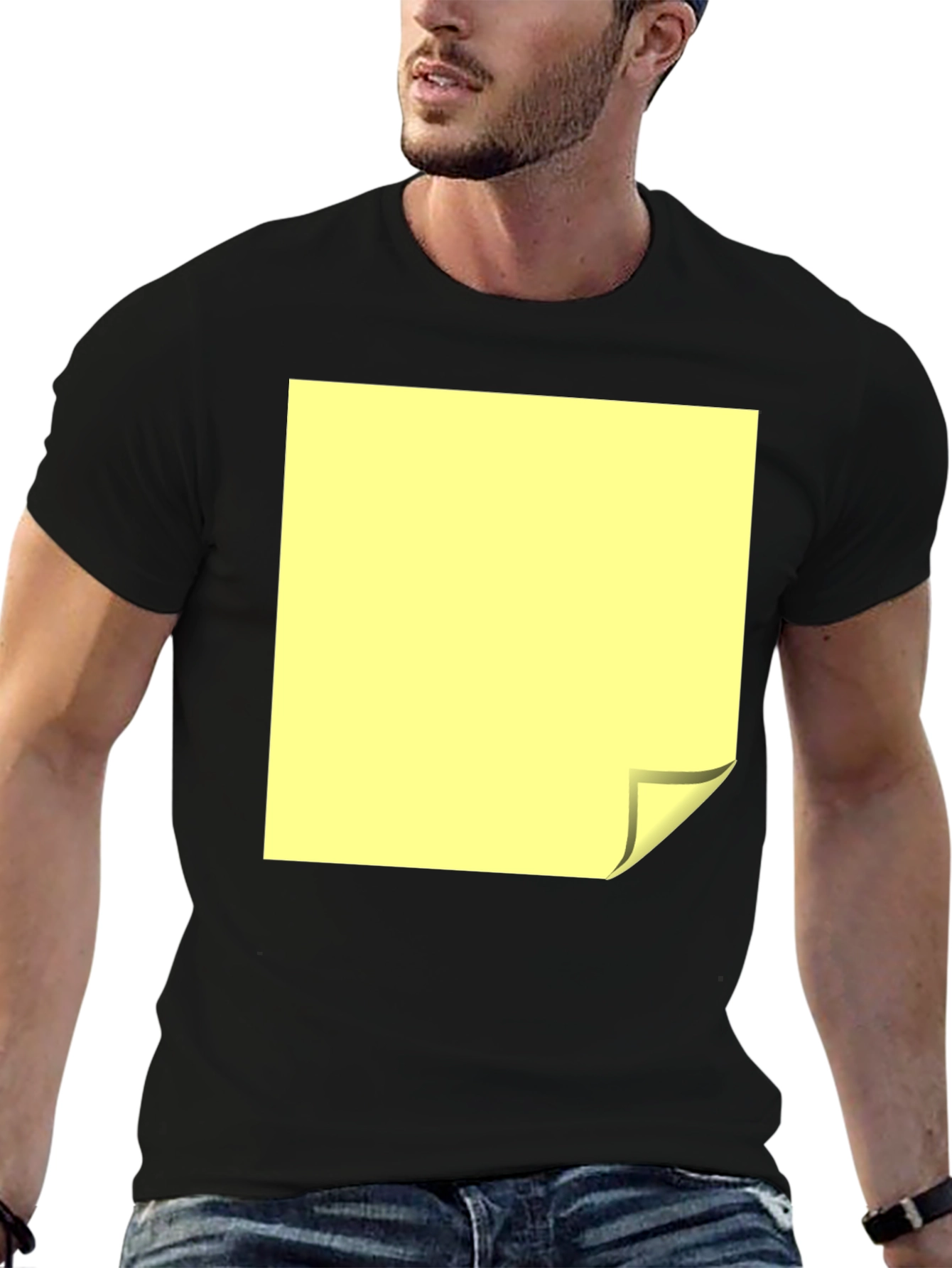 Black T-Shirt with Yellow Folded Square Graphic