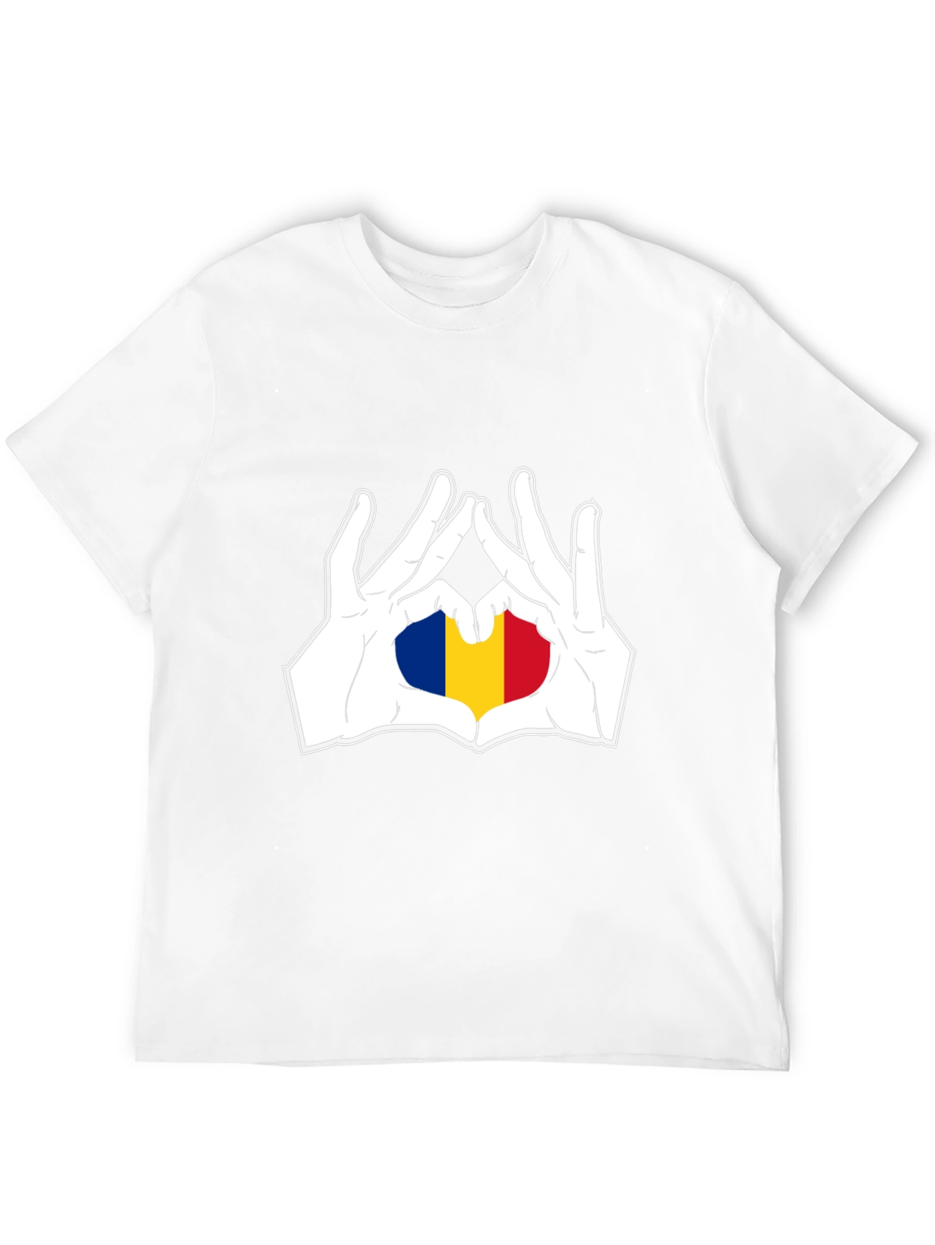 Romania Flag Heart Hands Black T-Shirt