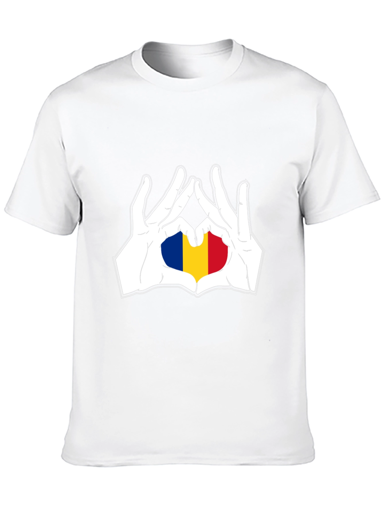 Romania Flag Heart Hands Black T-Shirt