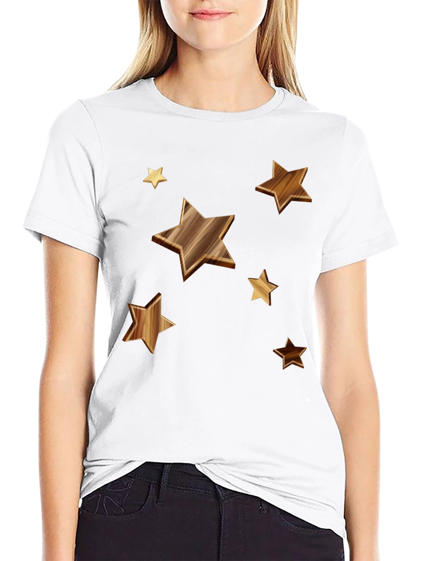 Starry Woodgrain Tee - Casual Cotton Comfort
