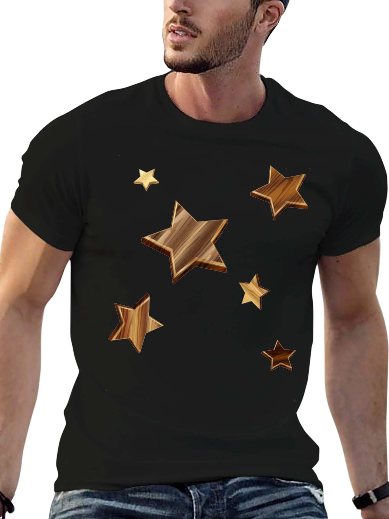 Starry Woodgrain Tee - Casual Cotton Comfort