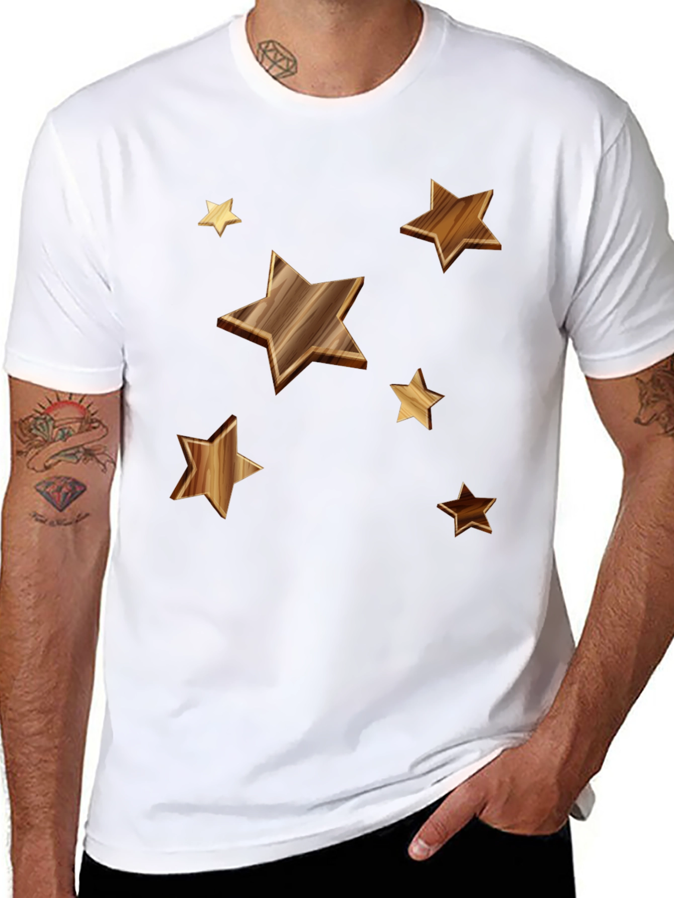 Starry Woodgrain Tee - Casual Cotton Comfort