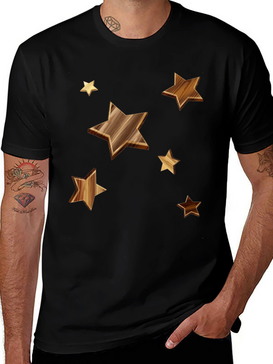 Starry Woodgrain Tee - Casual Cotton Comfort