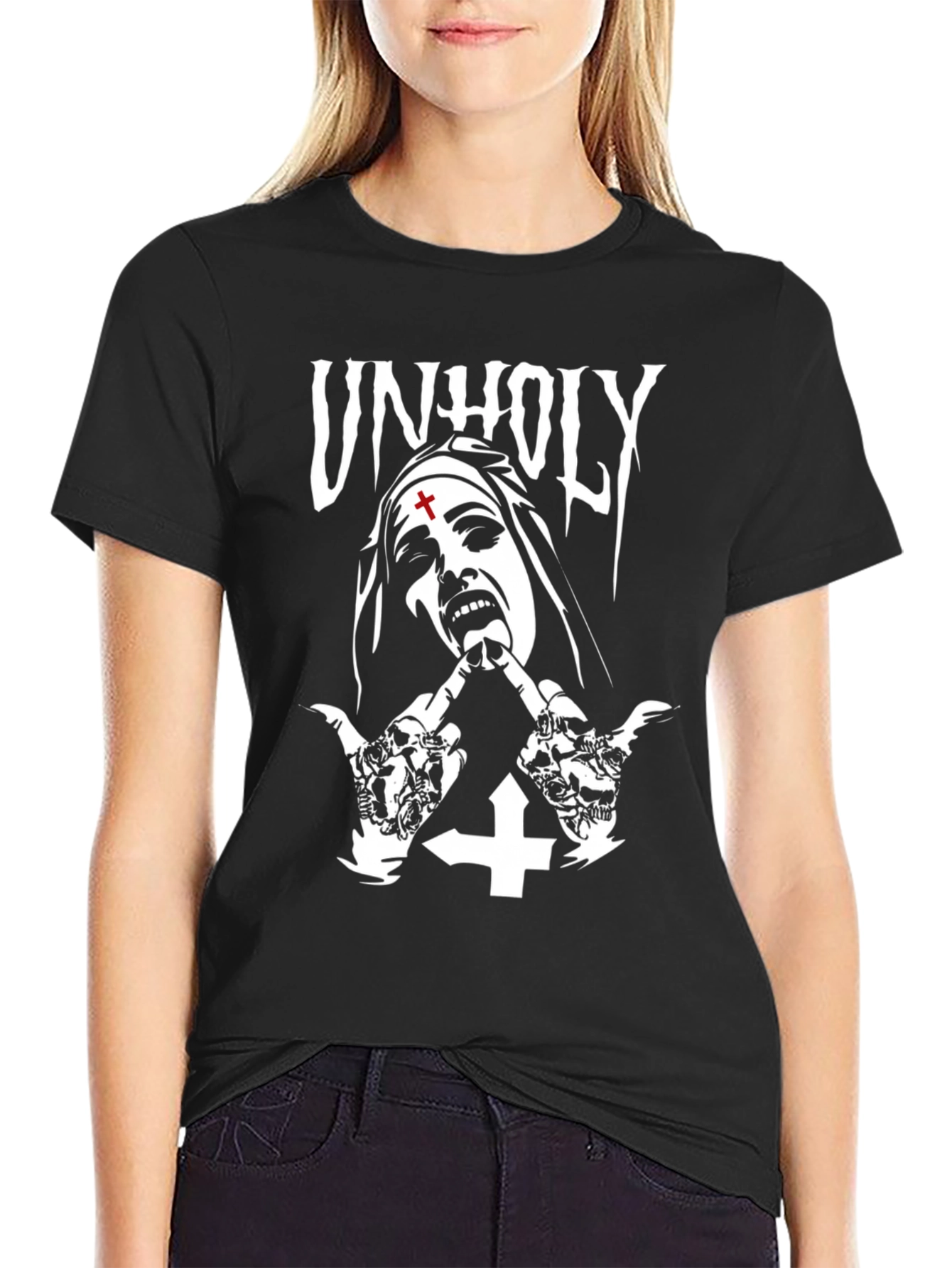 Unholy Nun Graphic T-Shirt - Black