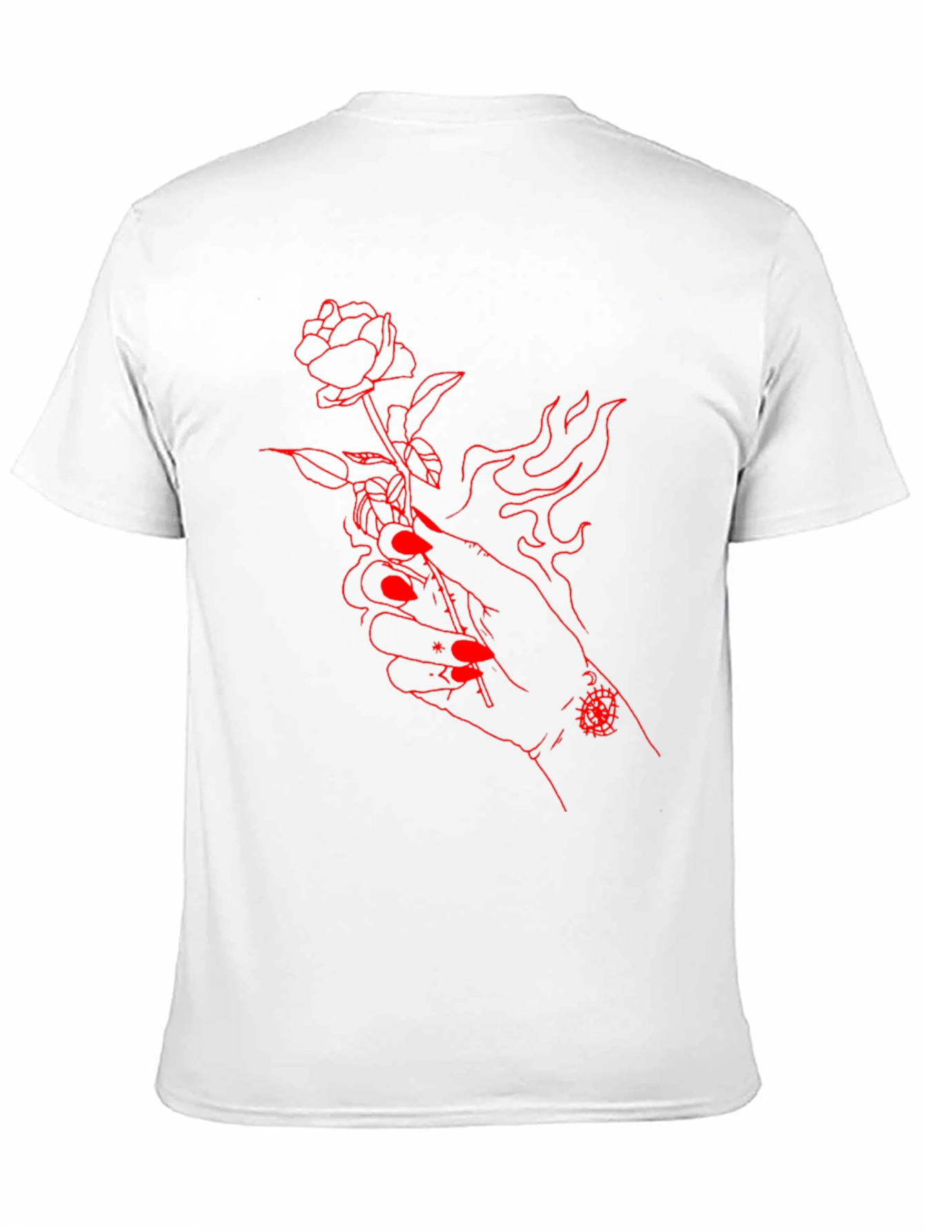 Red Rose Hand Graphic Black Tee