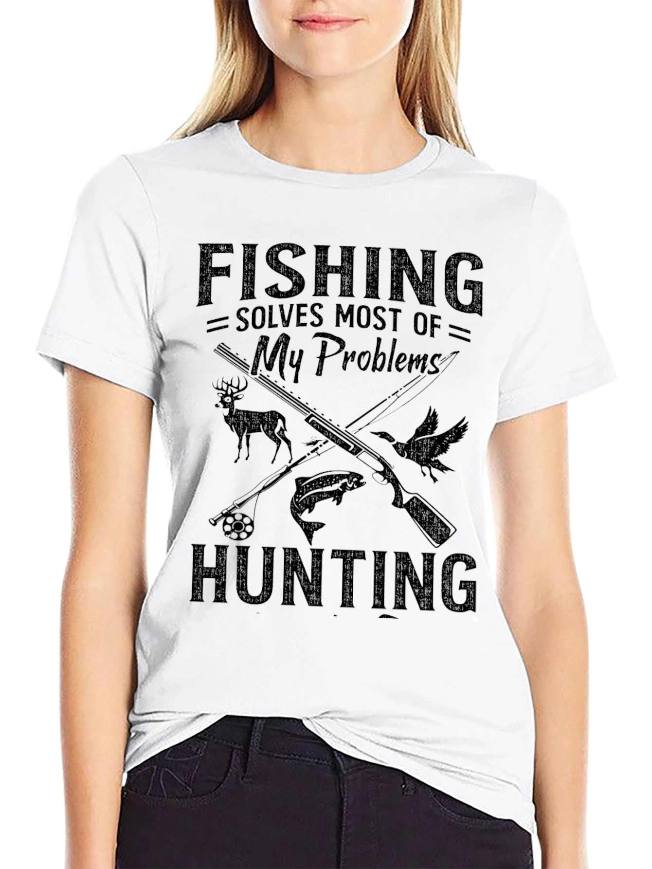 Fishing Hunting Solves My Problems Black T-Shirt
