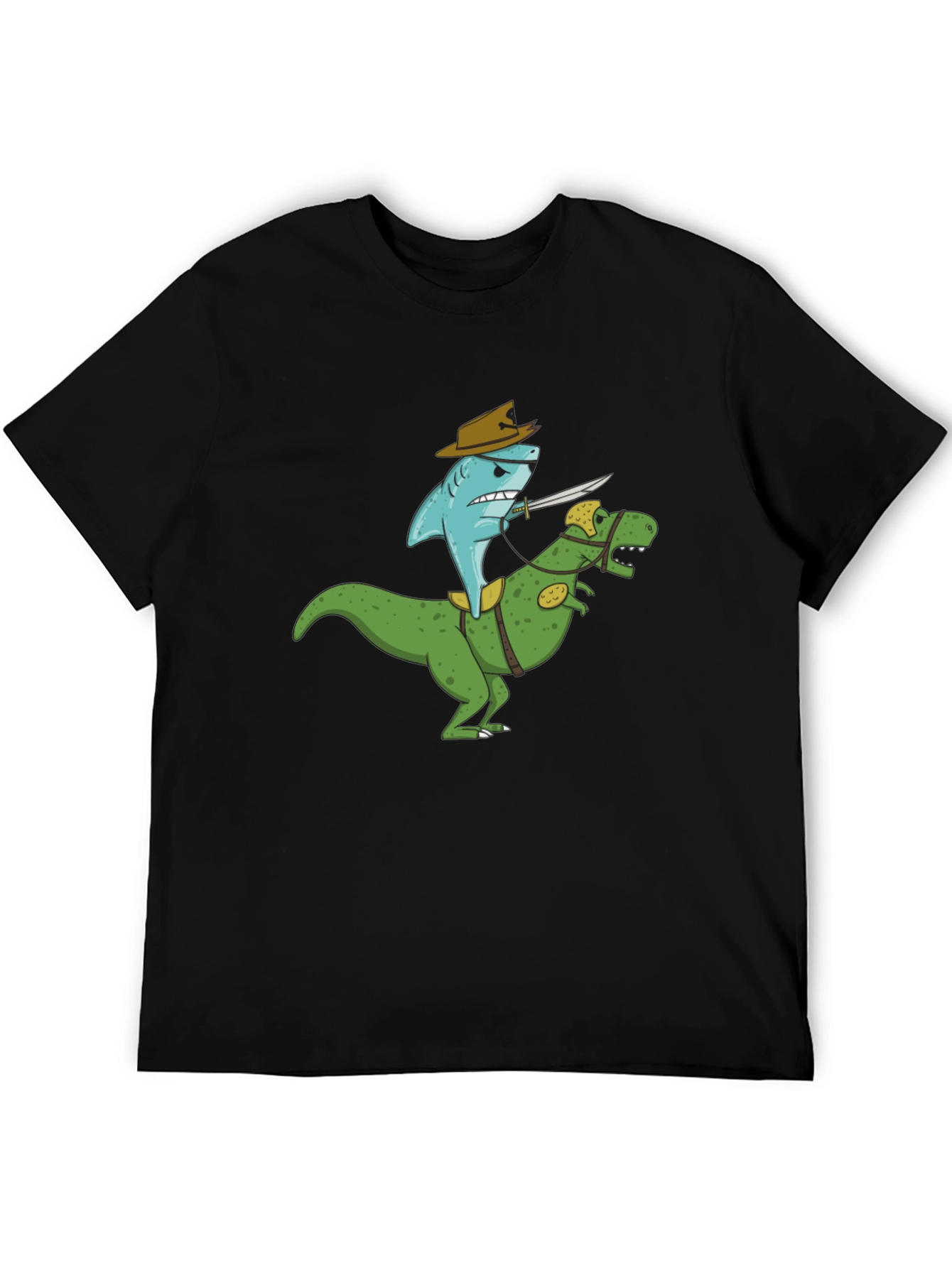 Shark Riding Dinosaur T-Shirt - Funny Graphic Tee