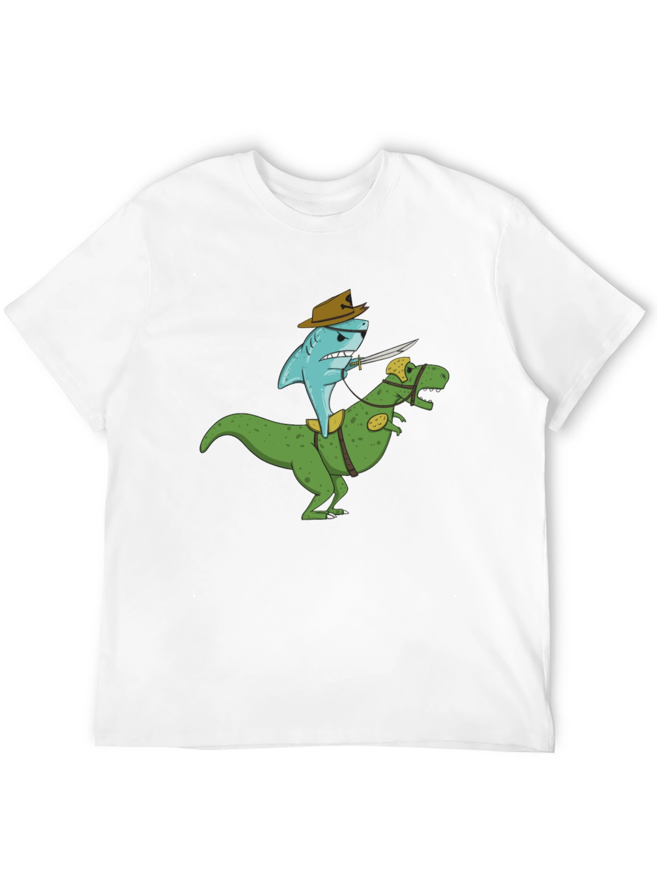 Shark Riding Dinosaur T-Shirt - Funny Graphic Tee