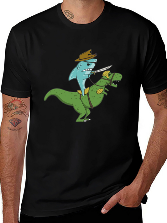 Shark Riding Dinosaur T-Shirt - Funny Graphic Tee