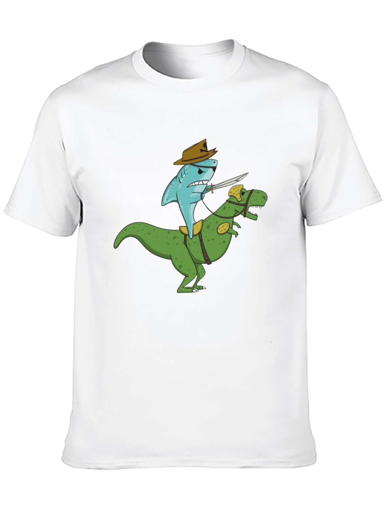 Shark Riding Dinosaur T-Shirt - Funny Graphic Tee