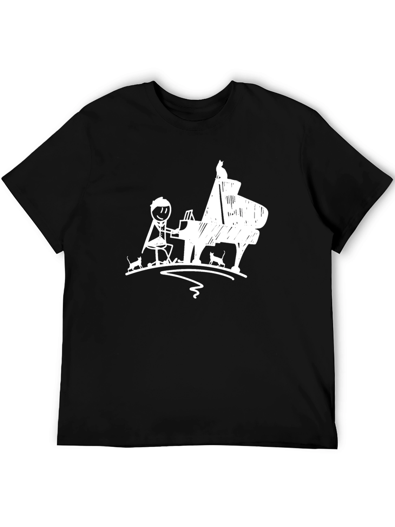 Piano Player & Cats Graphic Tee - Black