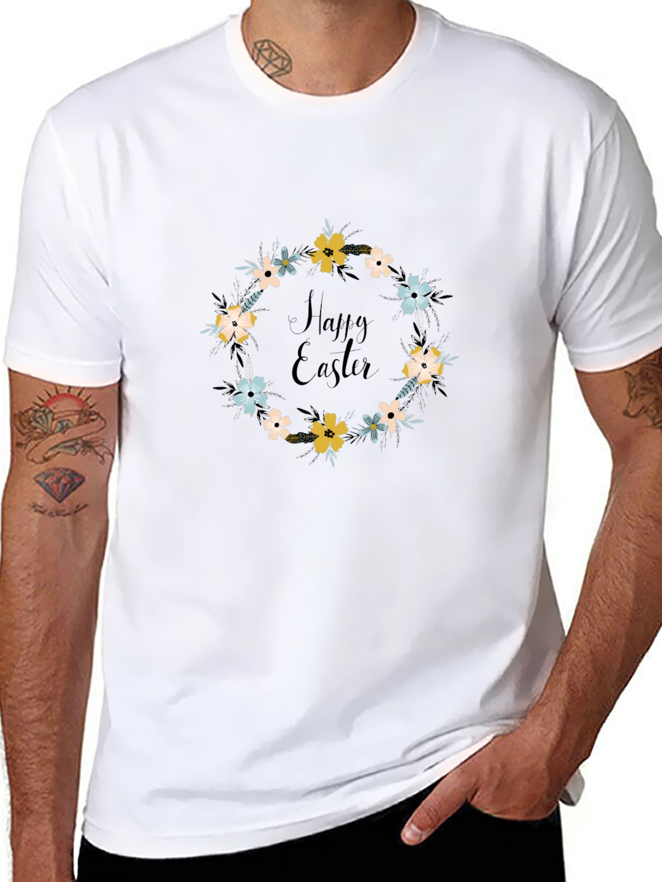 Happy Easter Floral Wreath Graphic T-Shirt