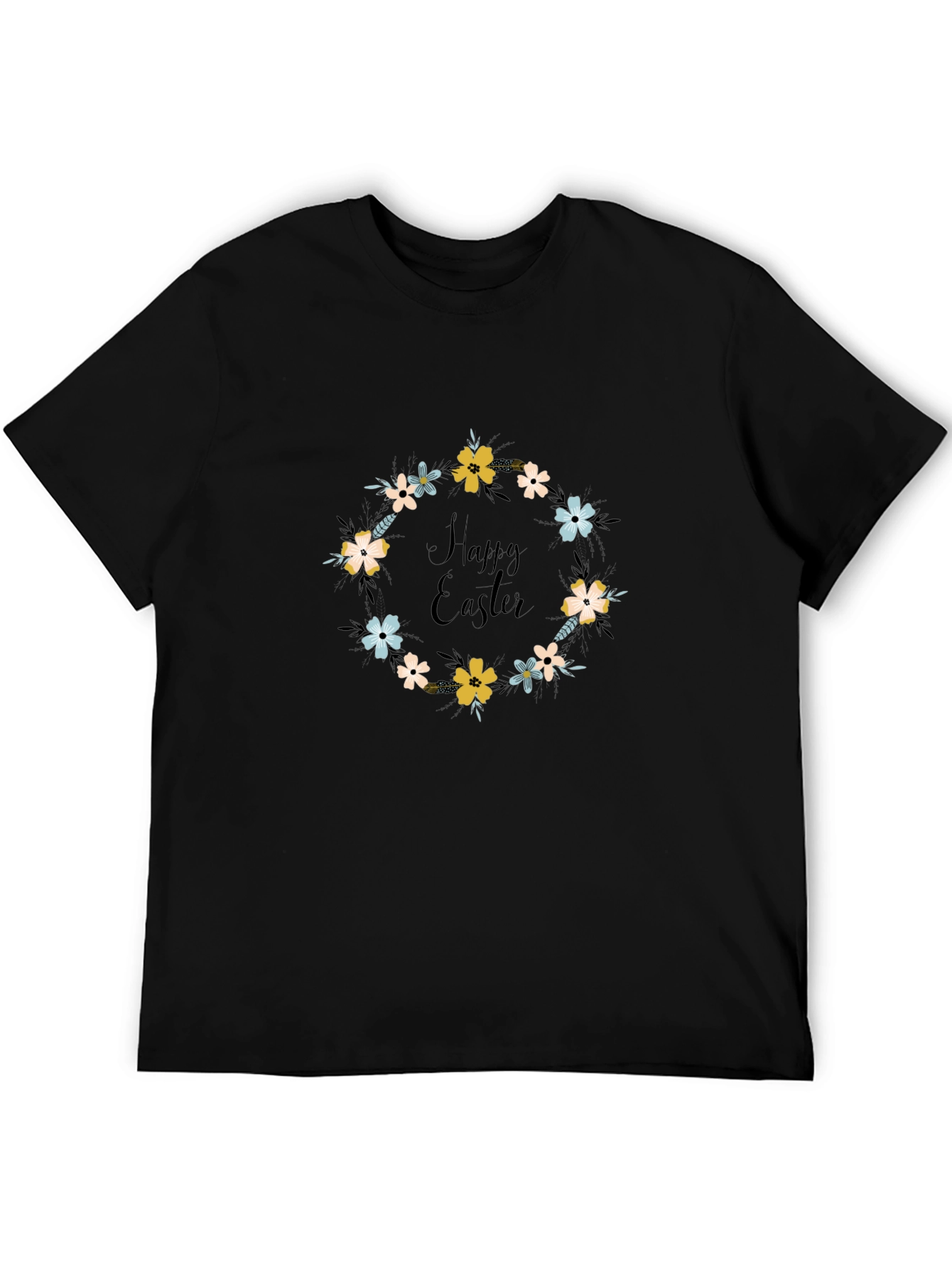 Happy Easter Floral Wreath Graphic T-Shirt