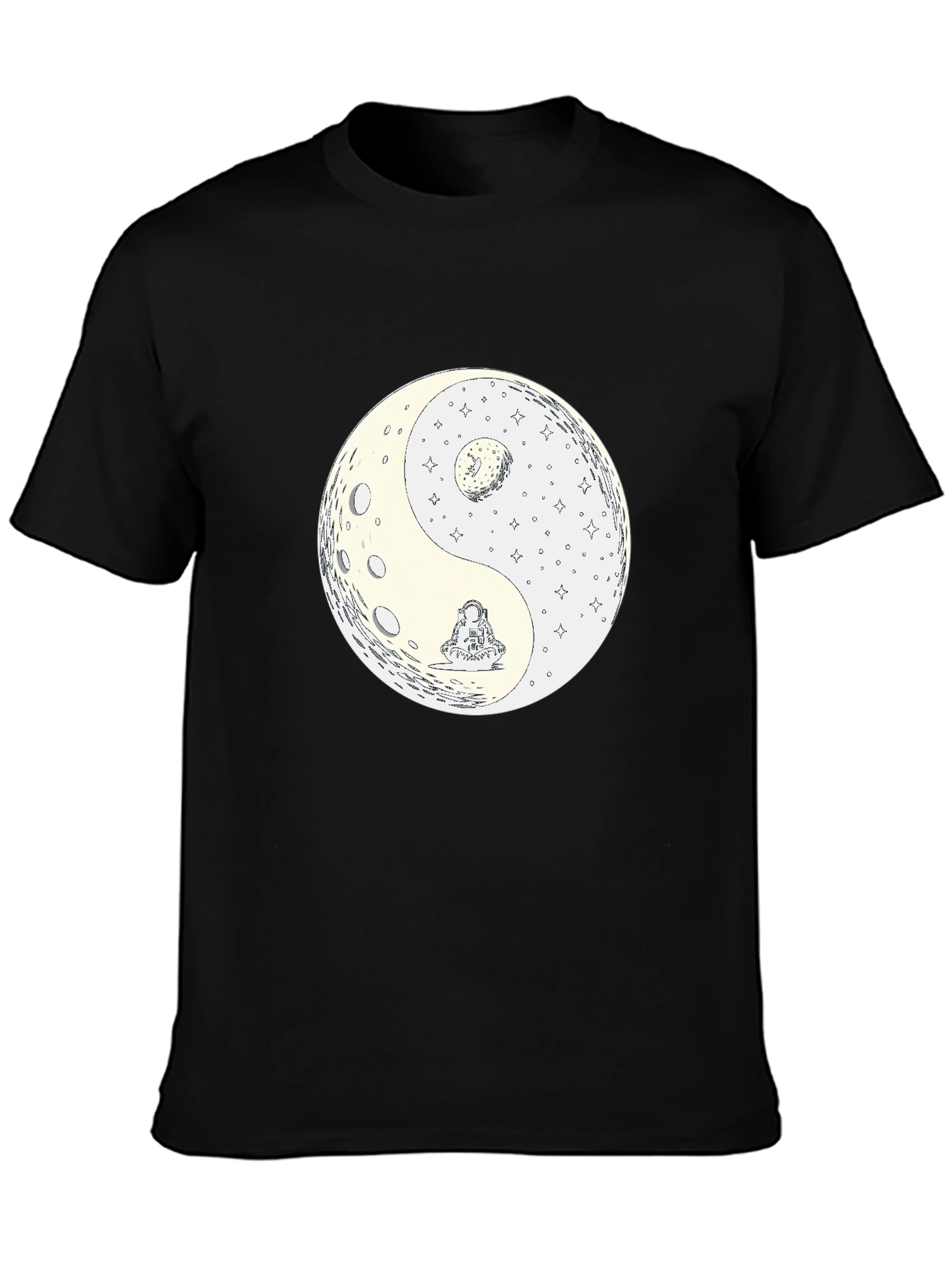 Yin Yang Moon Graphic Tee - Casual Black T-Shirt