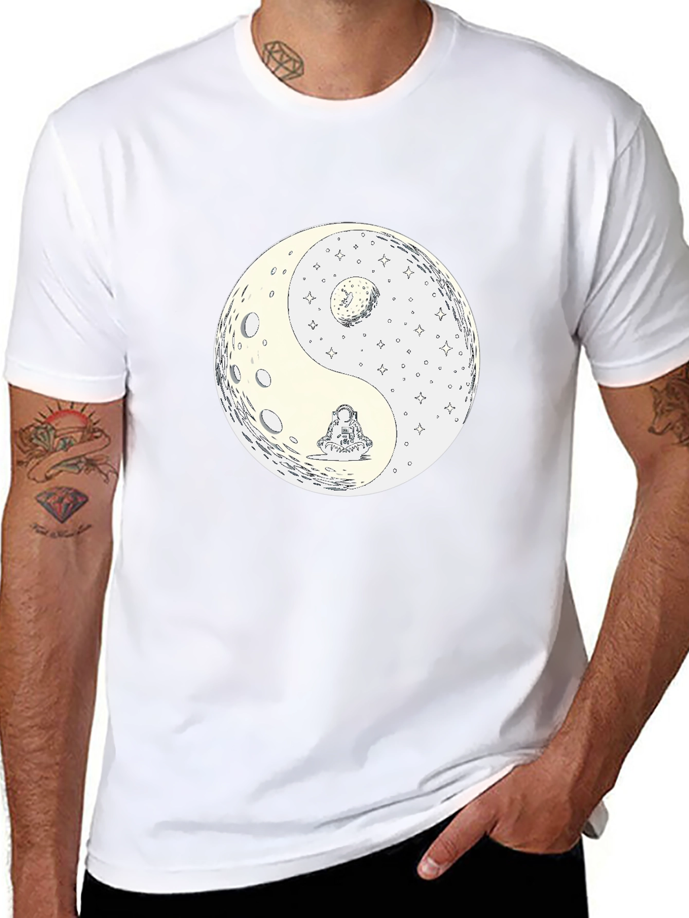 Yin Yang Moon Graphic Tee - Casual Black T-Shirt