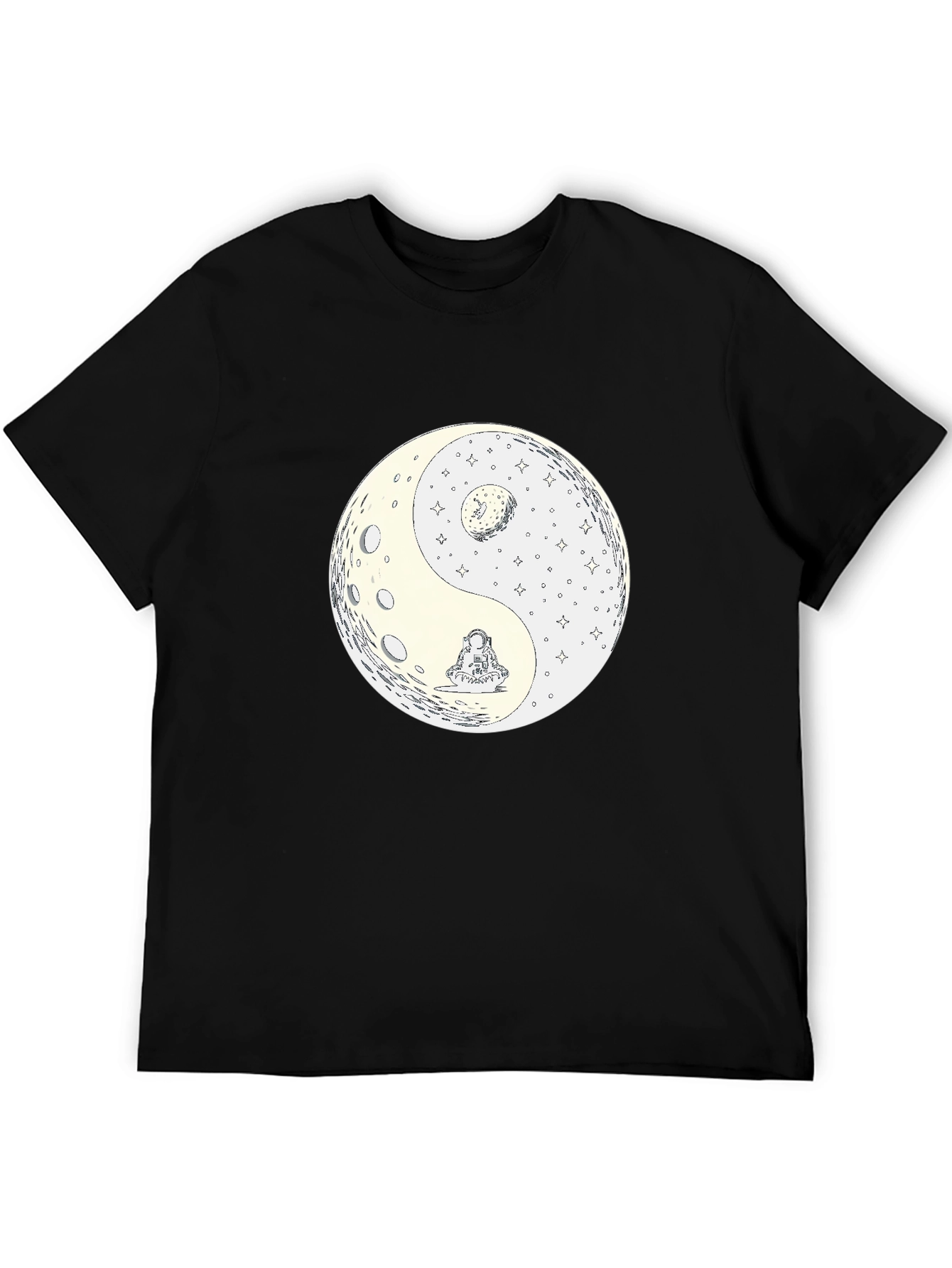 Yin Yang Moon Graphic Tee - Casual Black T-Shirt
