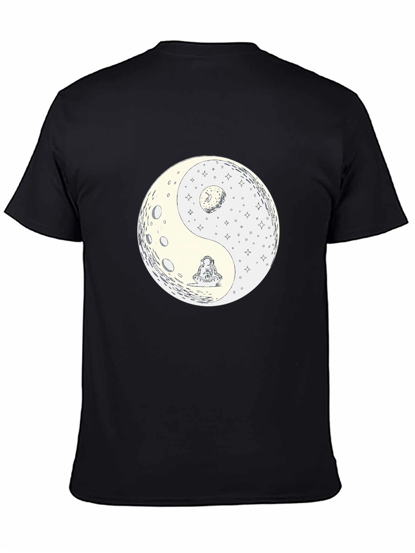 Yin Yang Moon Graphic Tee - Casual Black T-Shirt
