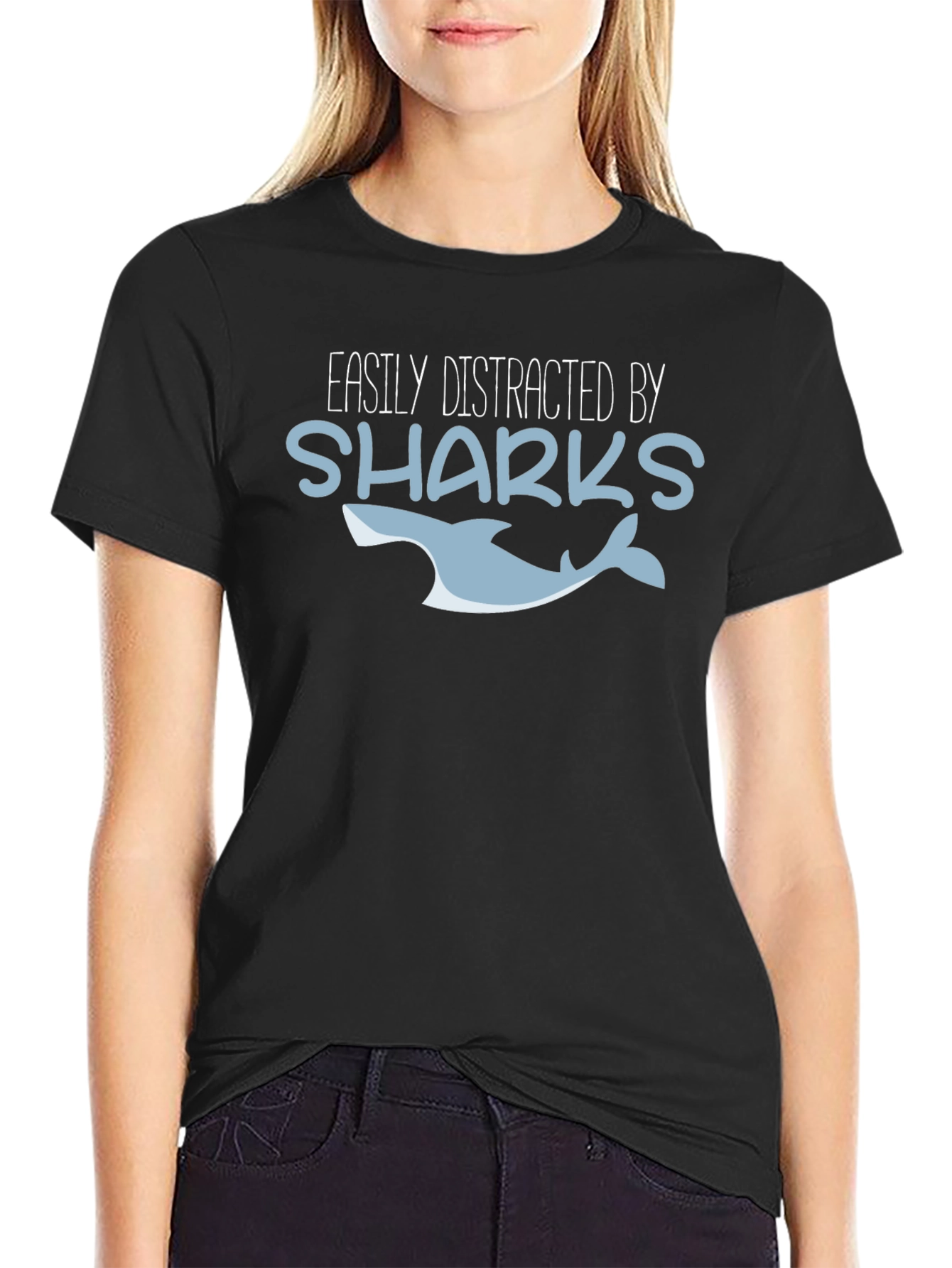 Easily Distracted By Sharks T-Shirt - Black