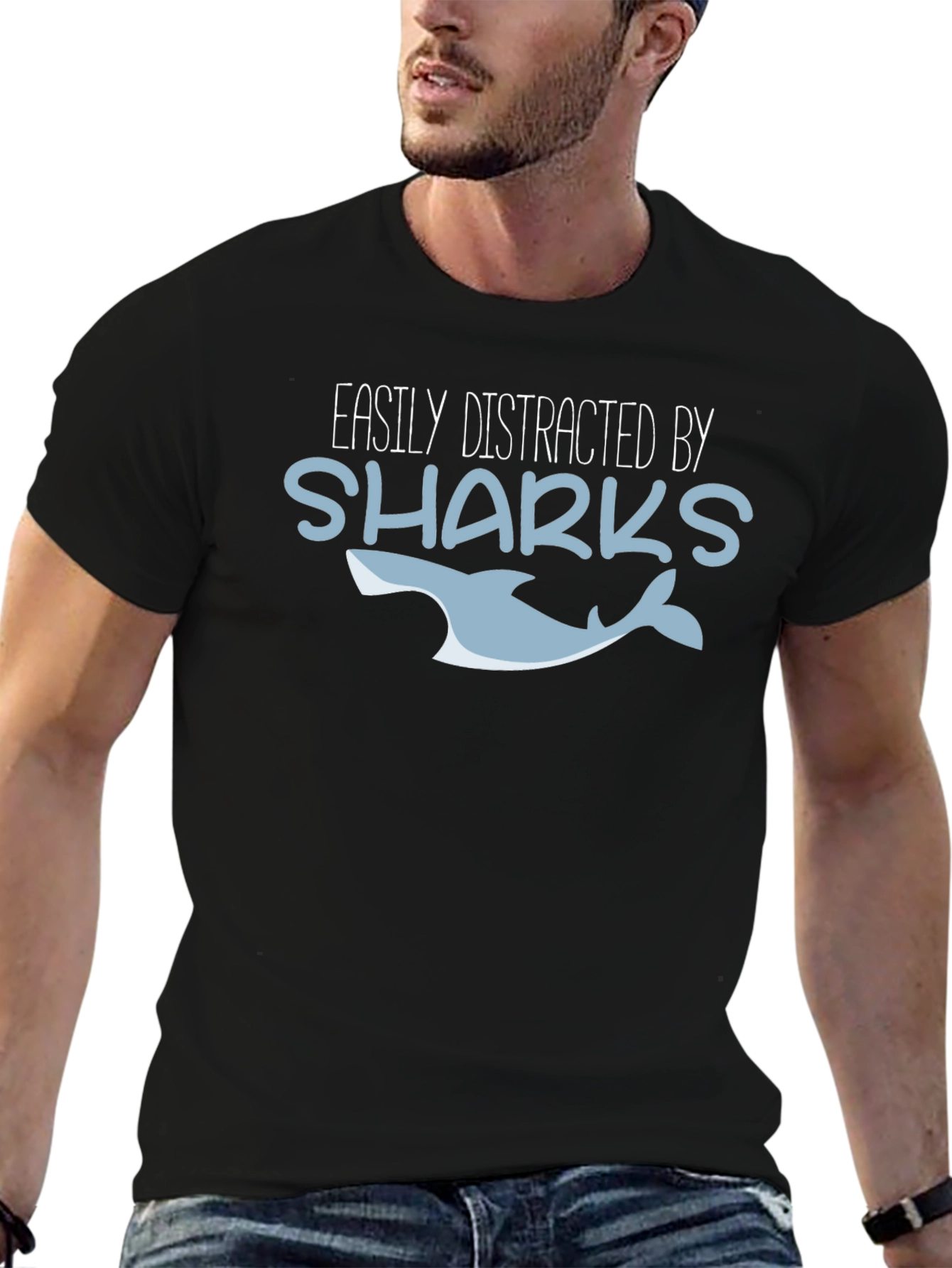 Easily Distracted By Sharks T-Shirt - Black