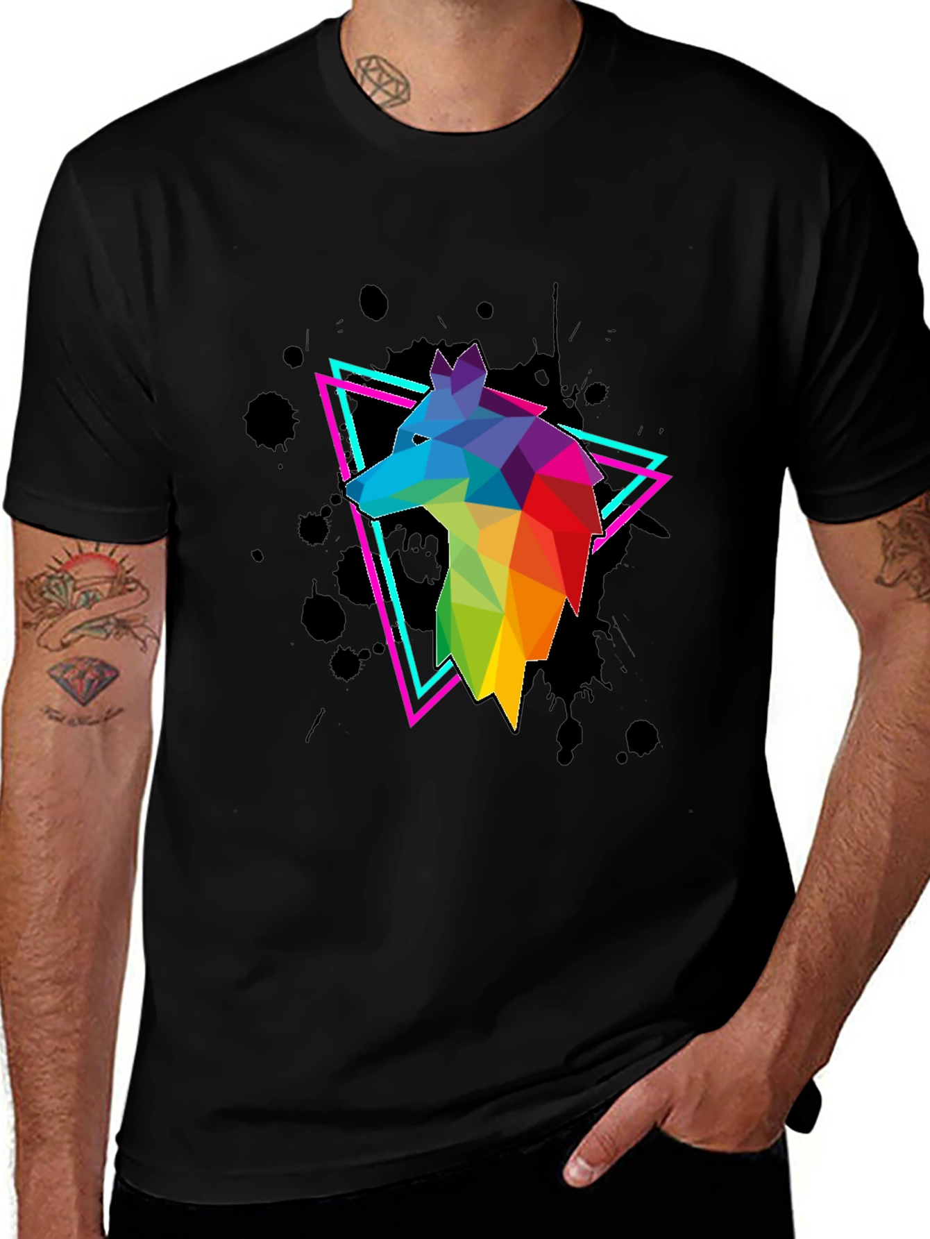 Geometric Wolf Graphic Tee - Mens Black T-Shirt