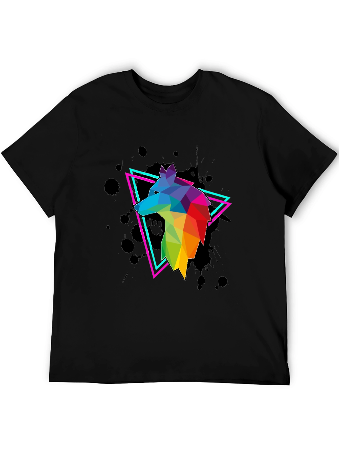 Geometric Wolf Graphic Tee - Mens Black T-Shirt