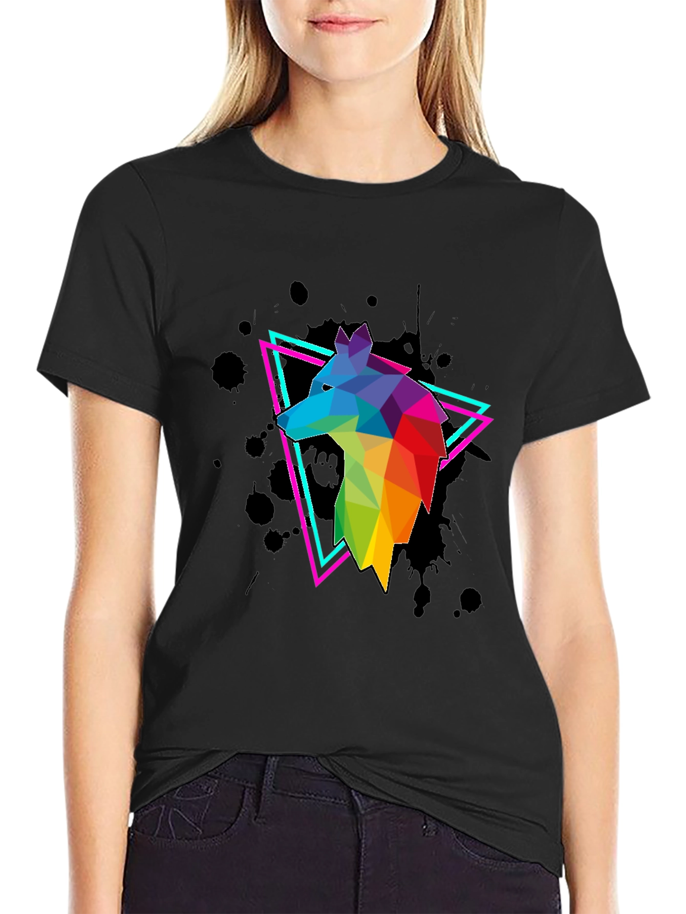 Geometric Wolf Graphic Tee - Mens Black T-Shirt