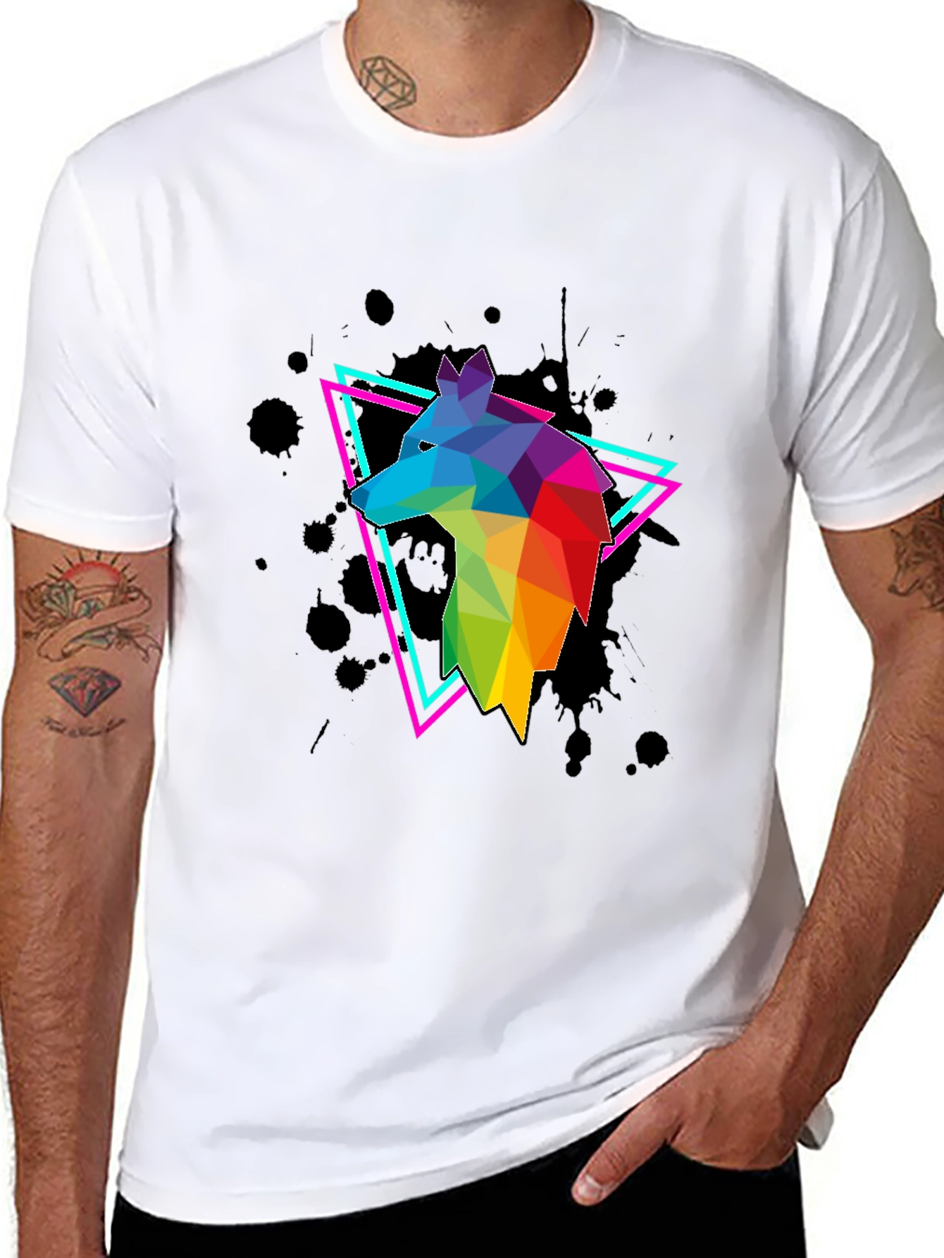 Geometric Wolf Graphic Tee - Mens Black T-Shirt