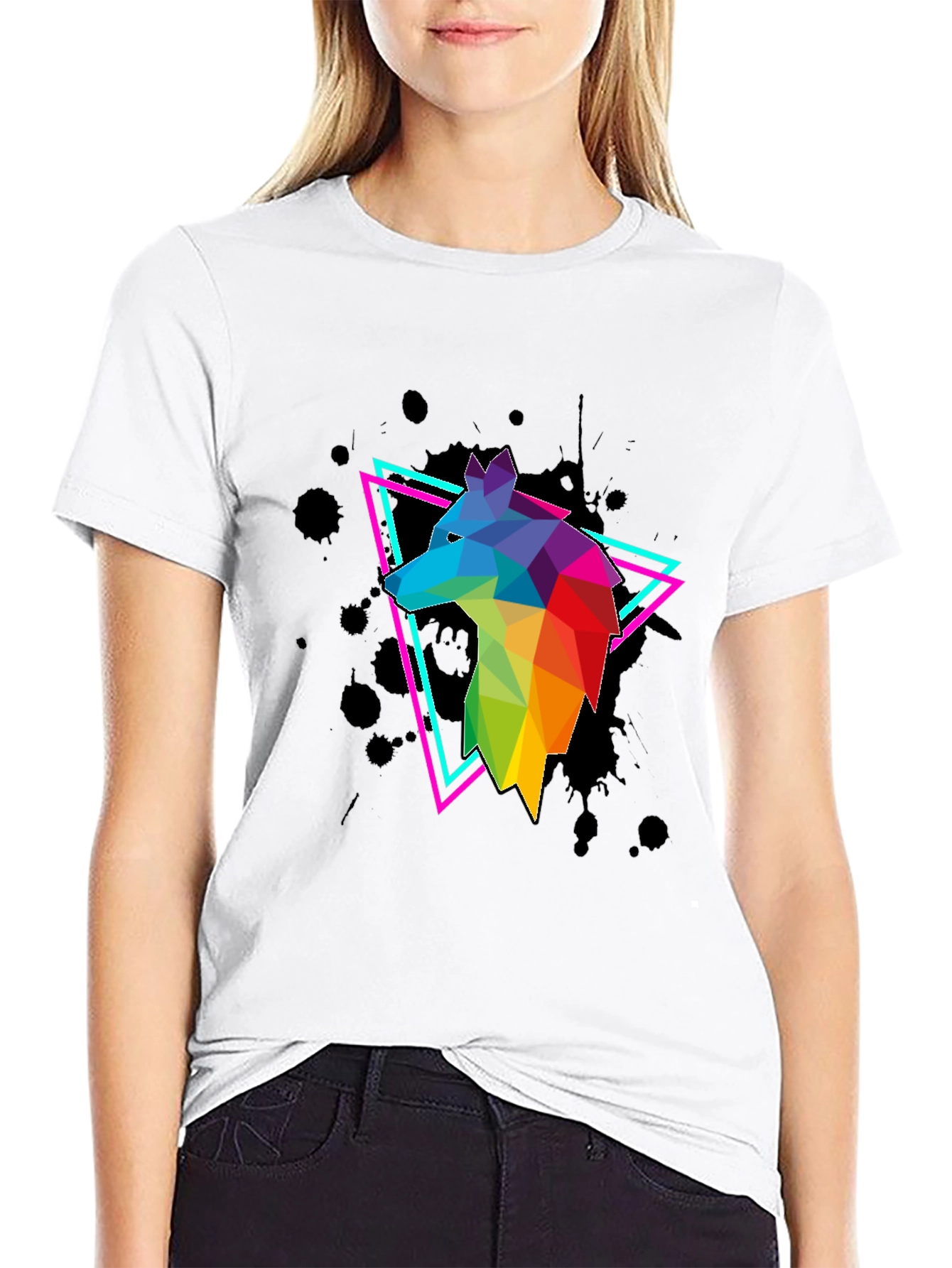 Geometric Wolf Graphic Tee - Mens Black T-Shirt