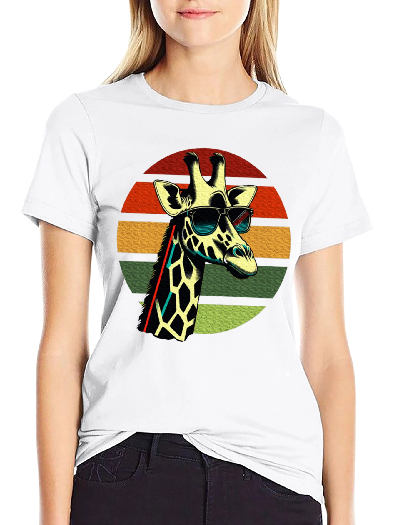 Cool Giraffe Retro Sunset T-Shirt