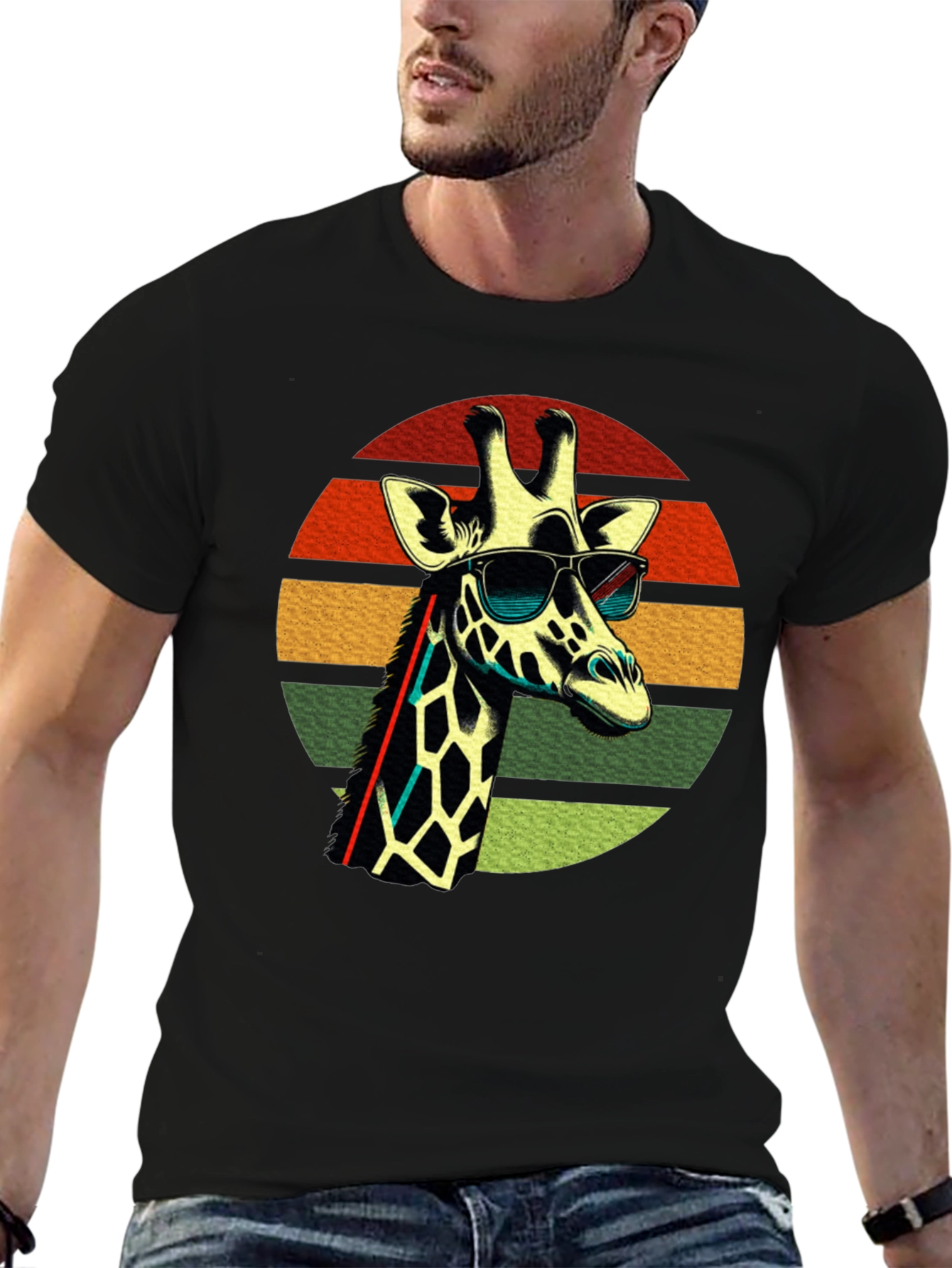 Cool Giraffe Retro Sunset T-Shirt