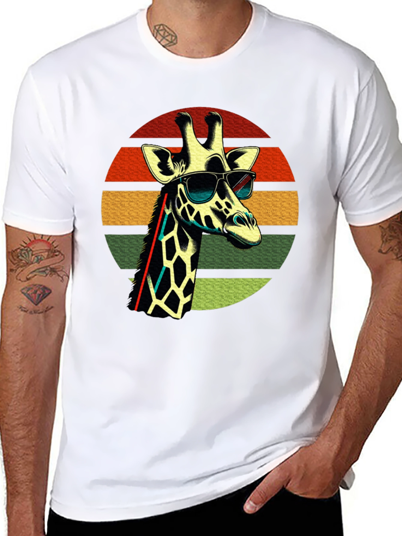 Cool Giraffe Retro Sunset T-Shirt