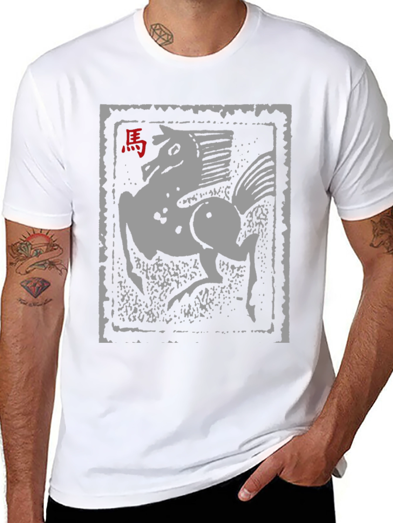 Chinese Zodiac Horse Graphic Tee - Black