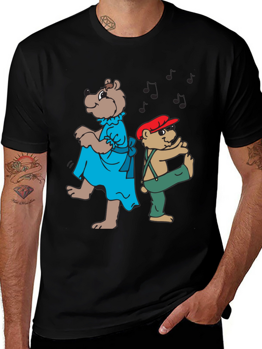 Dancing Bears Graphic Tee - Black Cotton Comfort