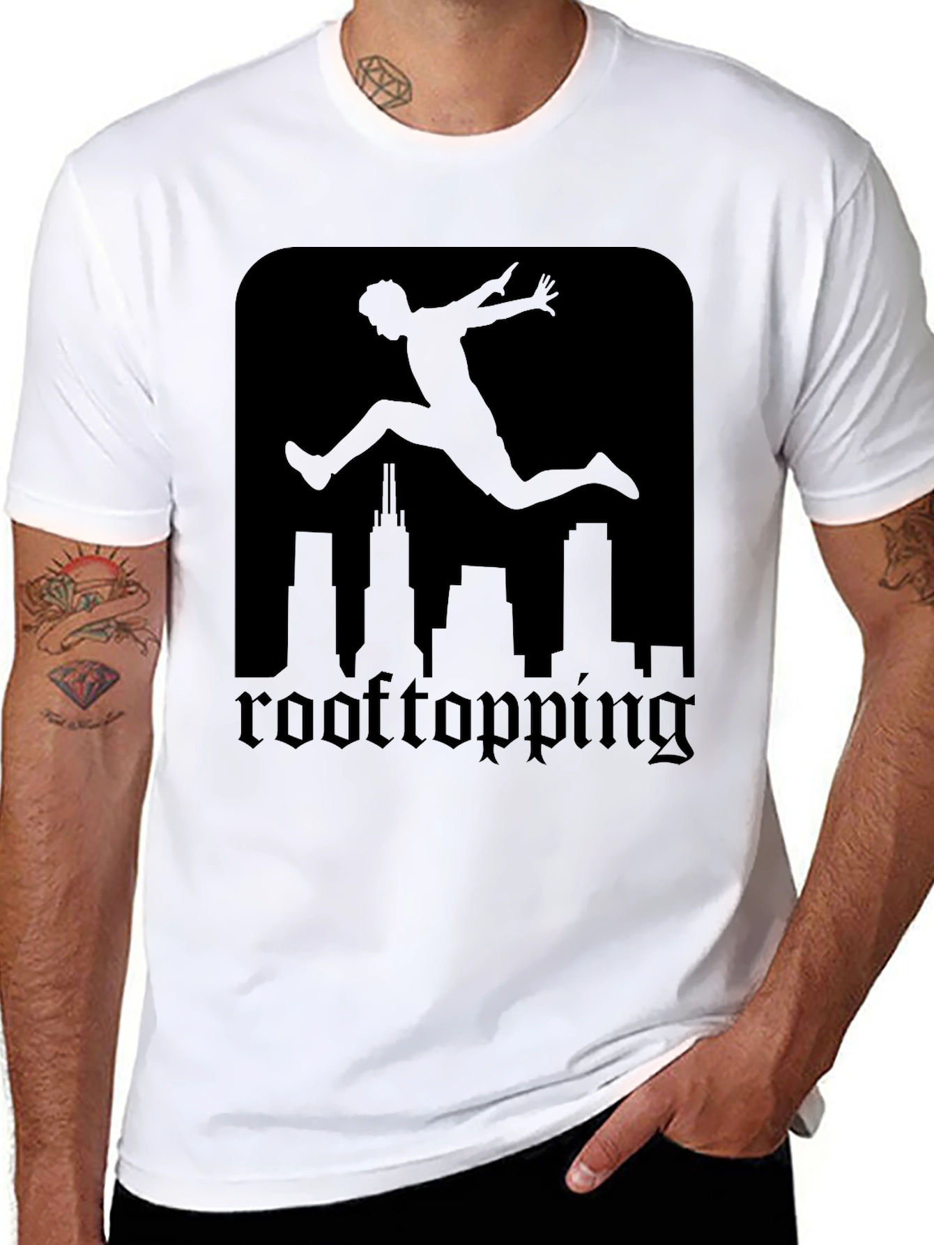 Rooftopping Silhouette Graphic Tee - Urban Style