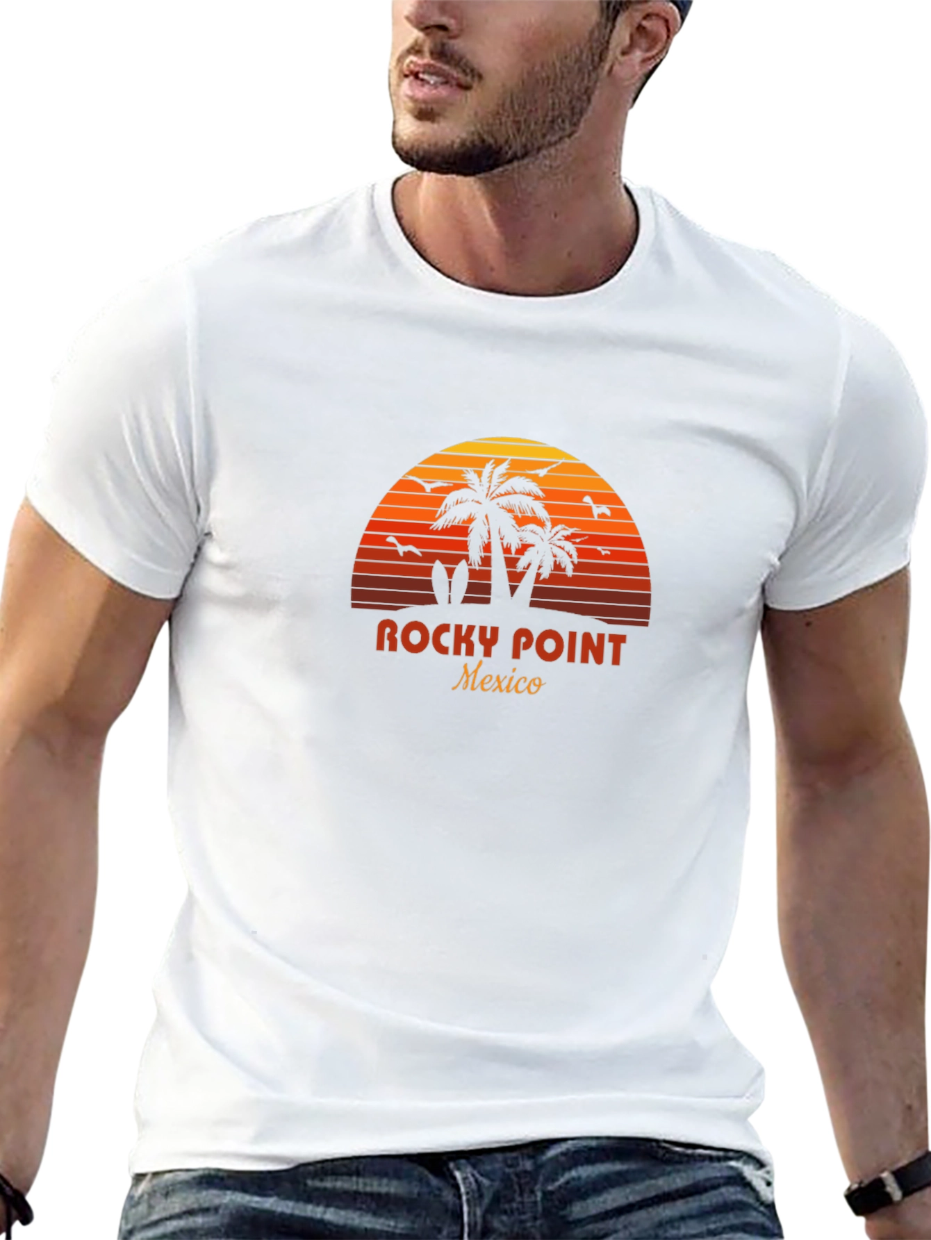 Rocky Point Mexico T-Shirt - Sunset Palm Tree Design