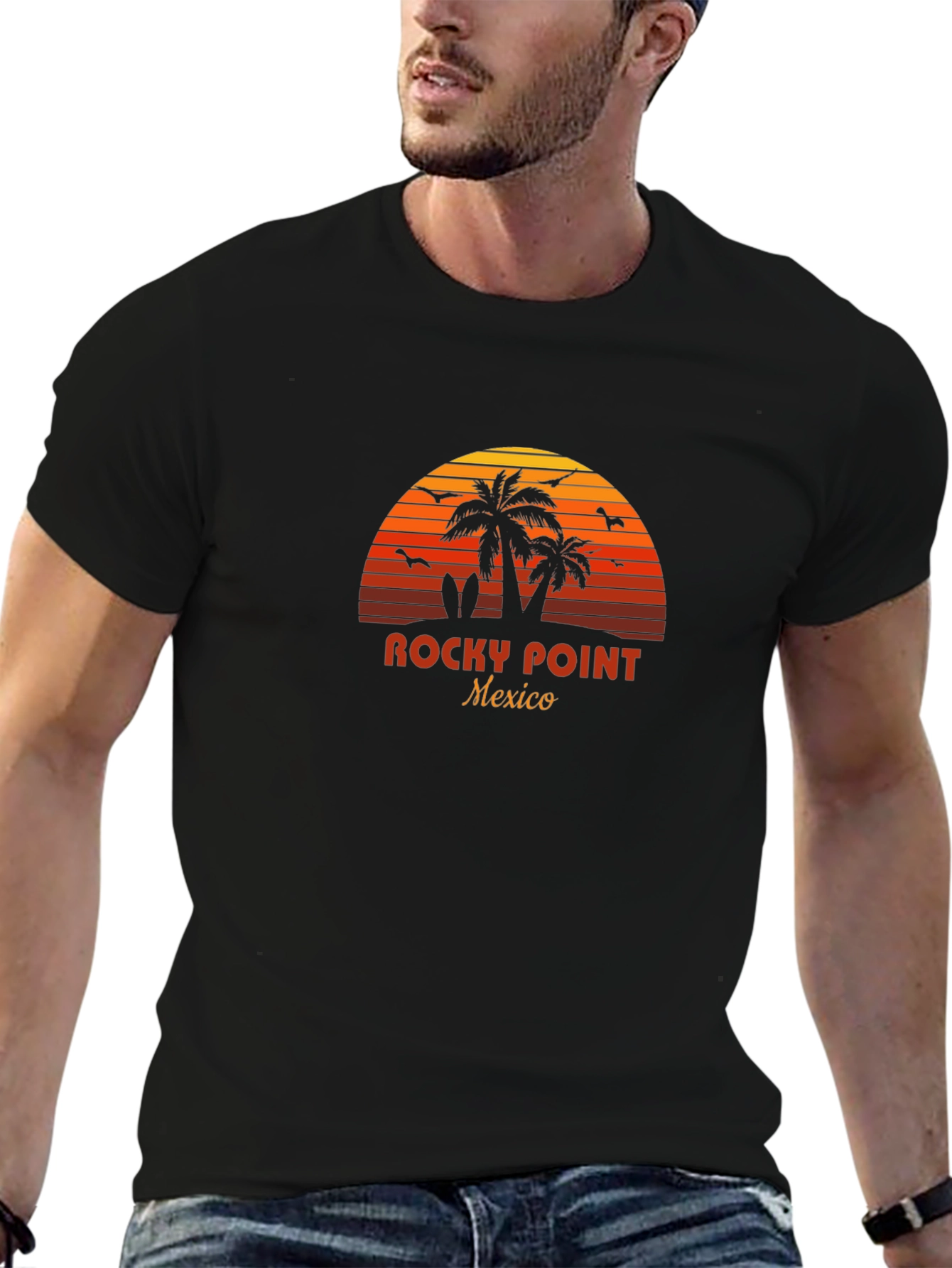 Rocky Point Mexico T-Shirt - Sunset Palm Tree Design