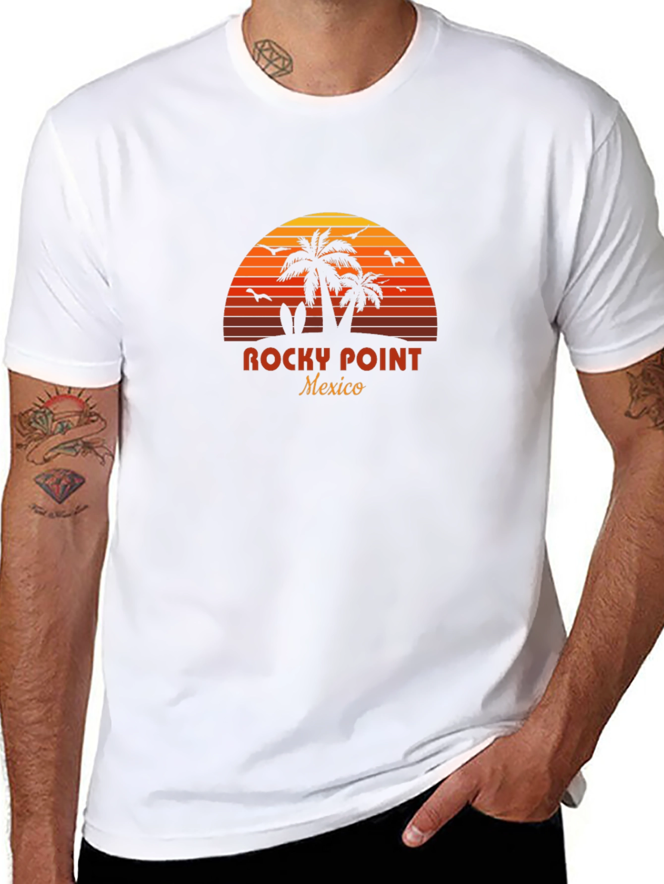 Rocky Point Mexico T-Shirt - Sunset Palm Tree Design