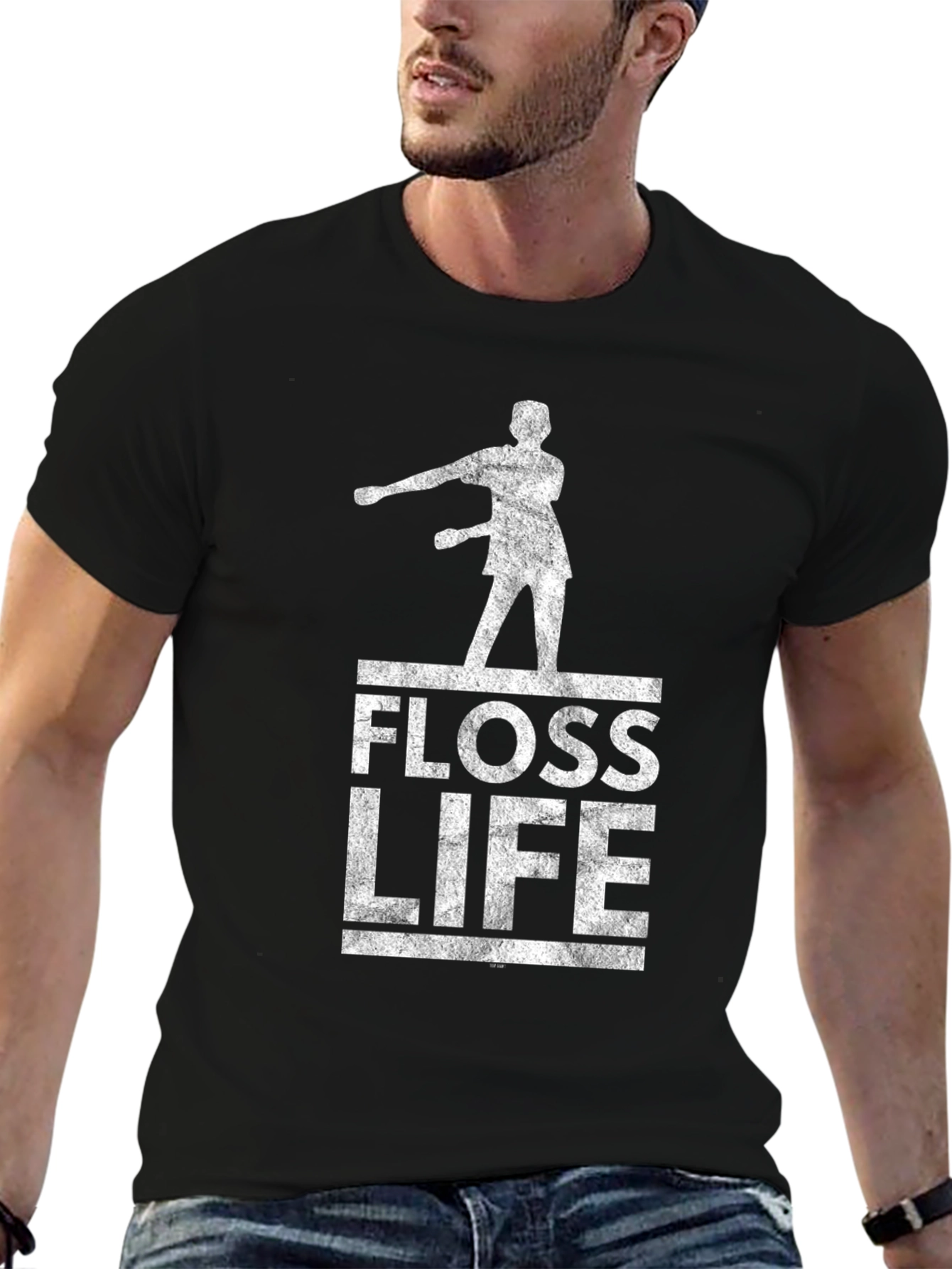 Floss Life Black Cotton Graphic Tee