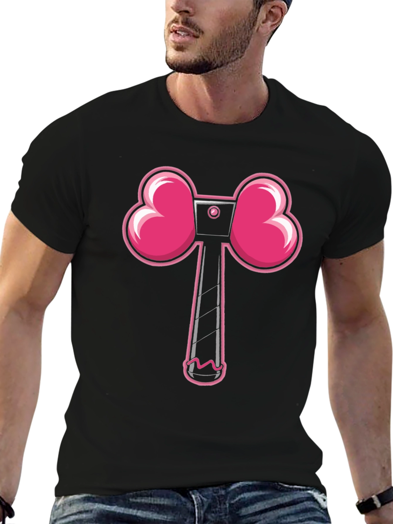 Novelty Pink Heart Hammer Graphic Tee
