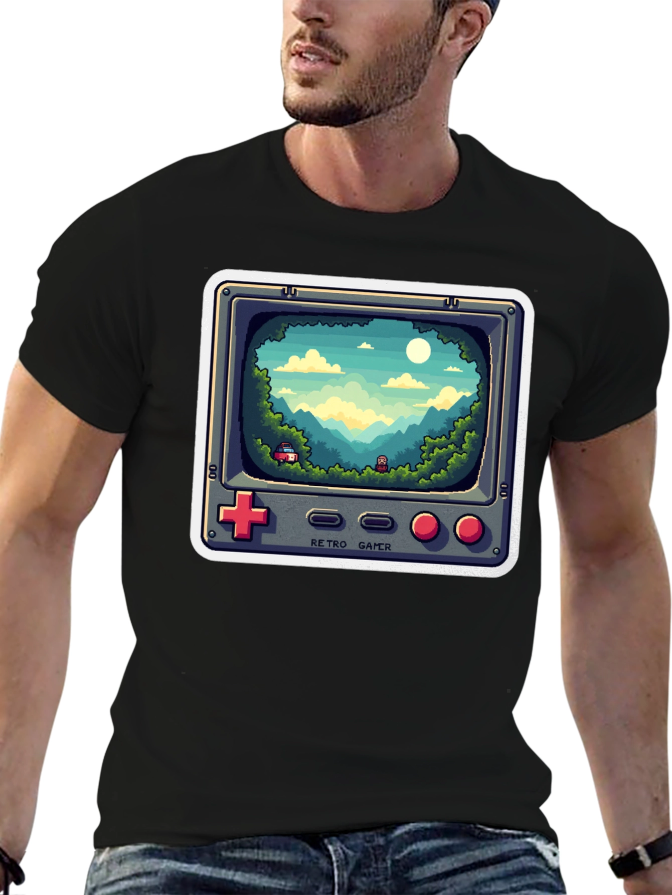 Retro Gamer T-Shirt - Pixelated Game Landscape Design