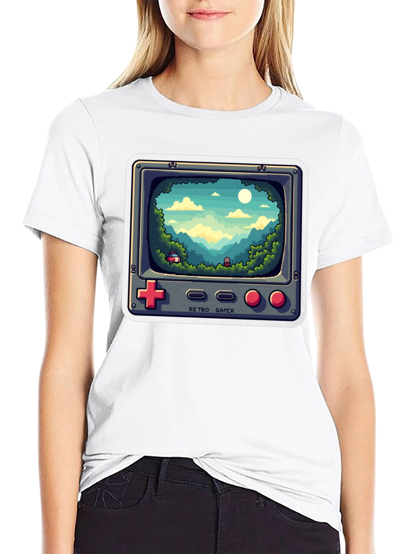 Retro Gamer T-Shirt - Pixelated Game Landscape Design