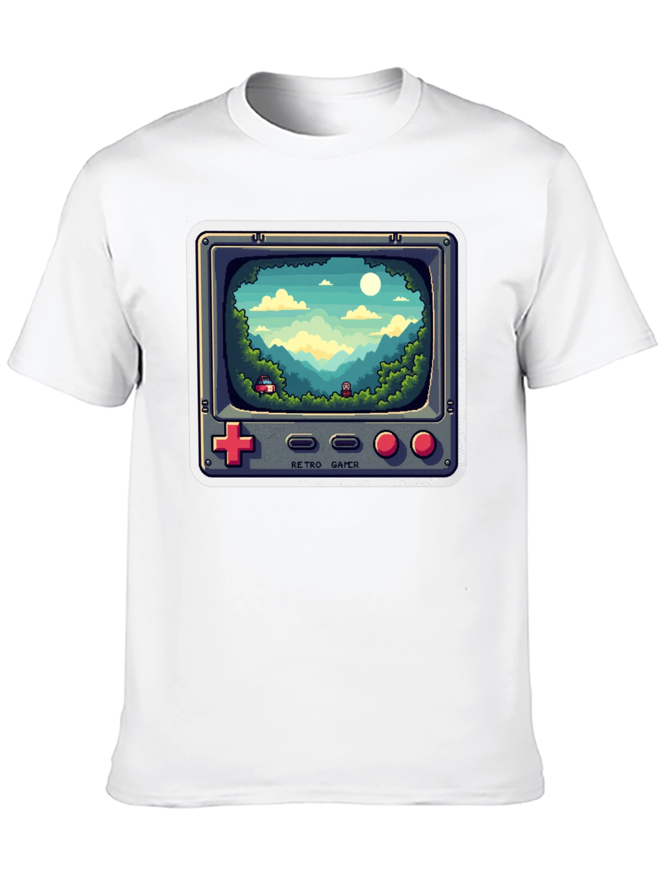 Retro Gamer T-Shirt - Pixelated Game Landscape Design
