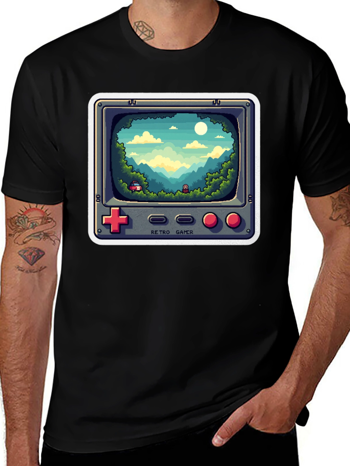 Retro Gamer T-Shirt - Pixelated Game Landscape Design