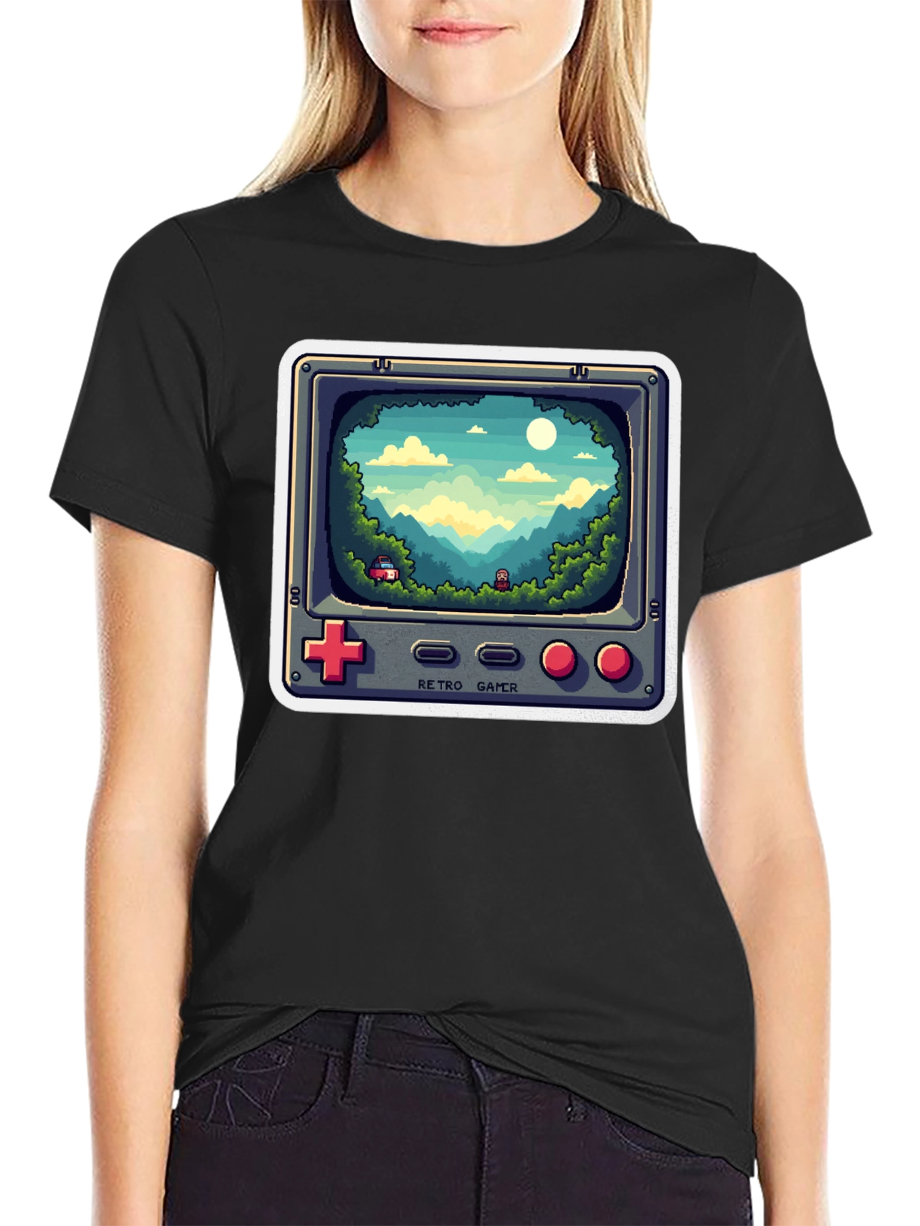 Retro Gamer T-Shirt - Pixelated Game Landscape Design