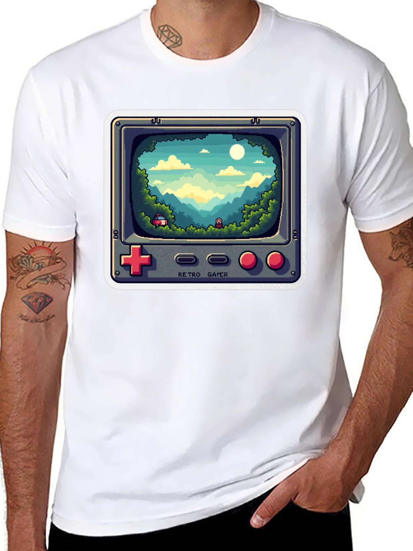 Retro Gamer T-Shirt - Pixelated Game Landscape Design