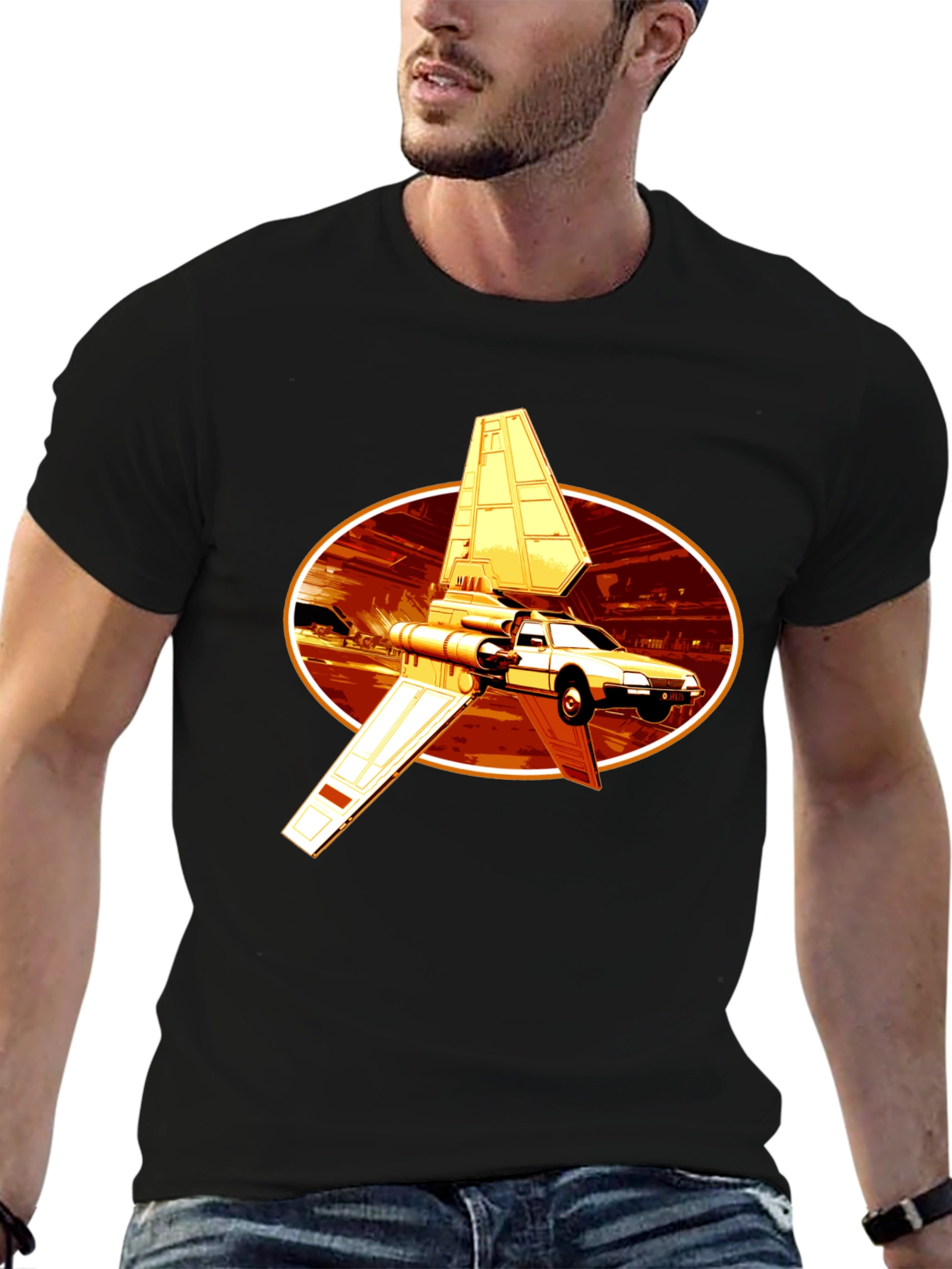 Sci-Fi Car T-Shirt - Black Graphic Tee