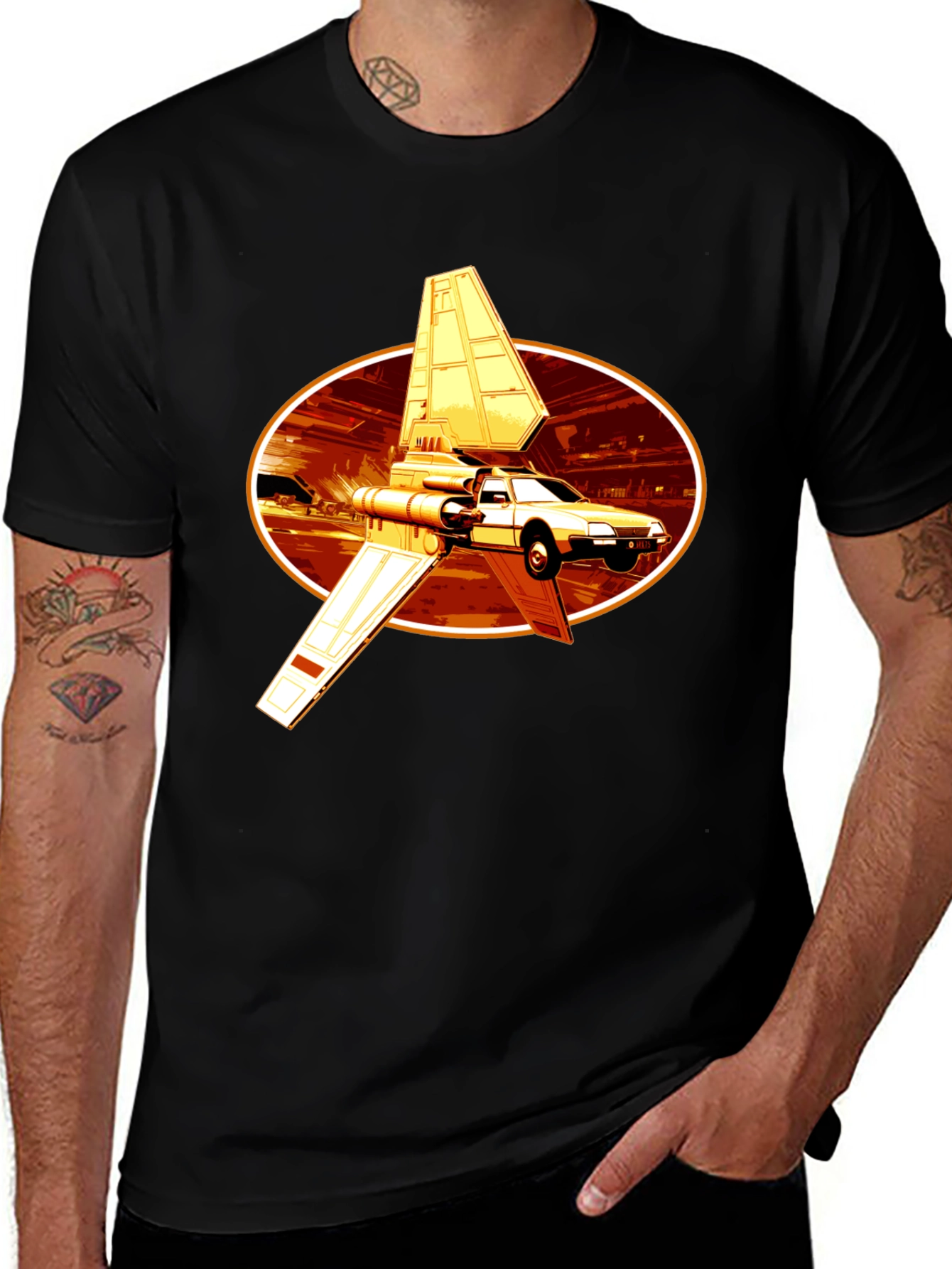 Sci-Fi Car T-Shirt - Black Graphic Tee