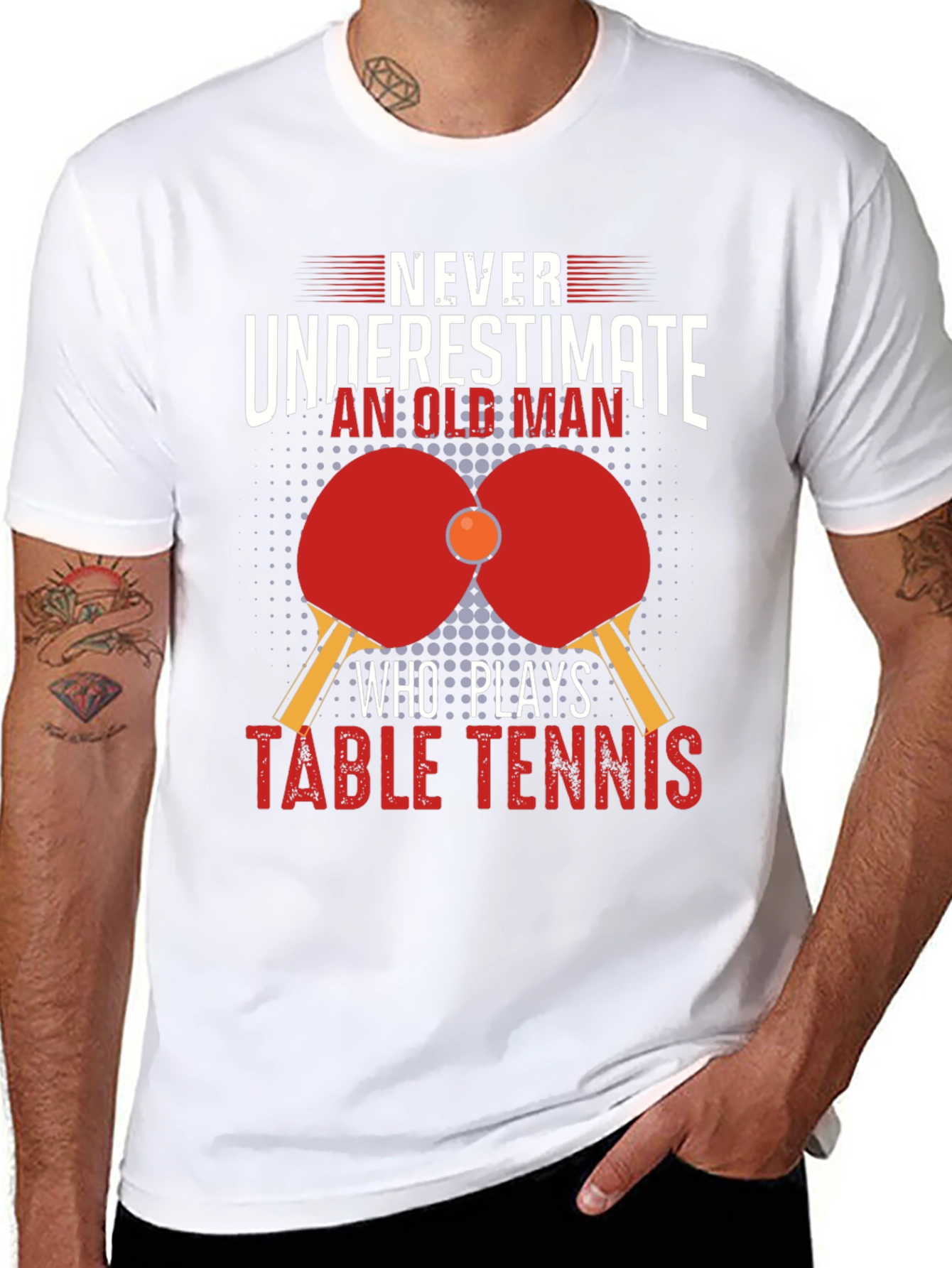 Never Underestimate Table Tennis Old Man Black T-Shirt